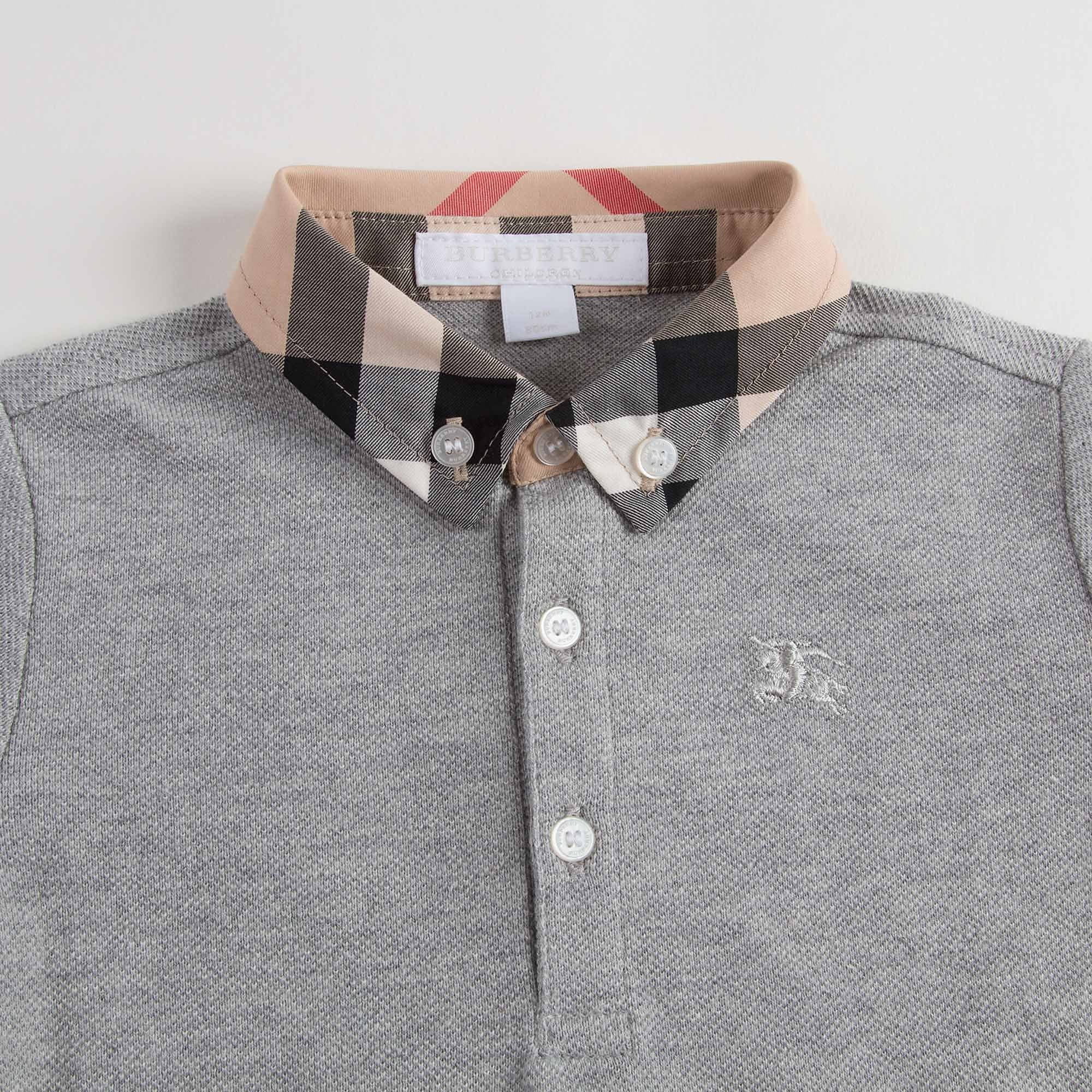 Boys Grey Polo Shirt With Check Collar - CÉMAROSE | Children's Fashion Store - 3