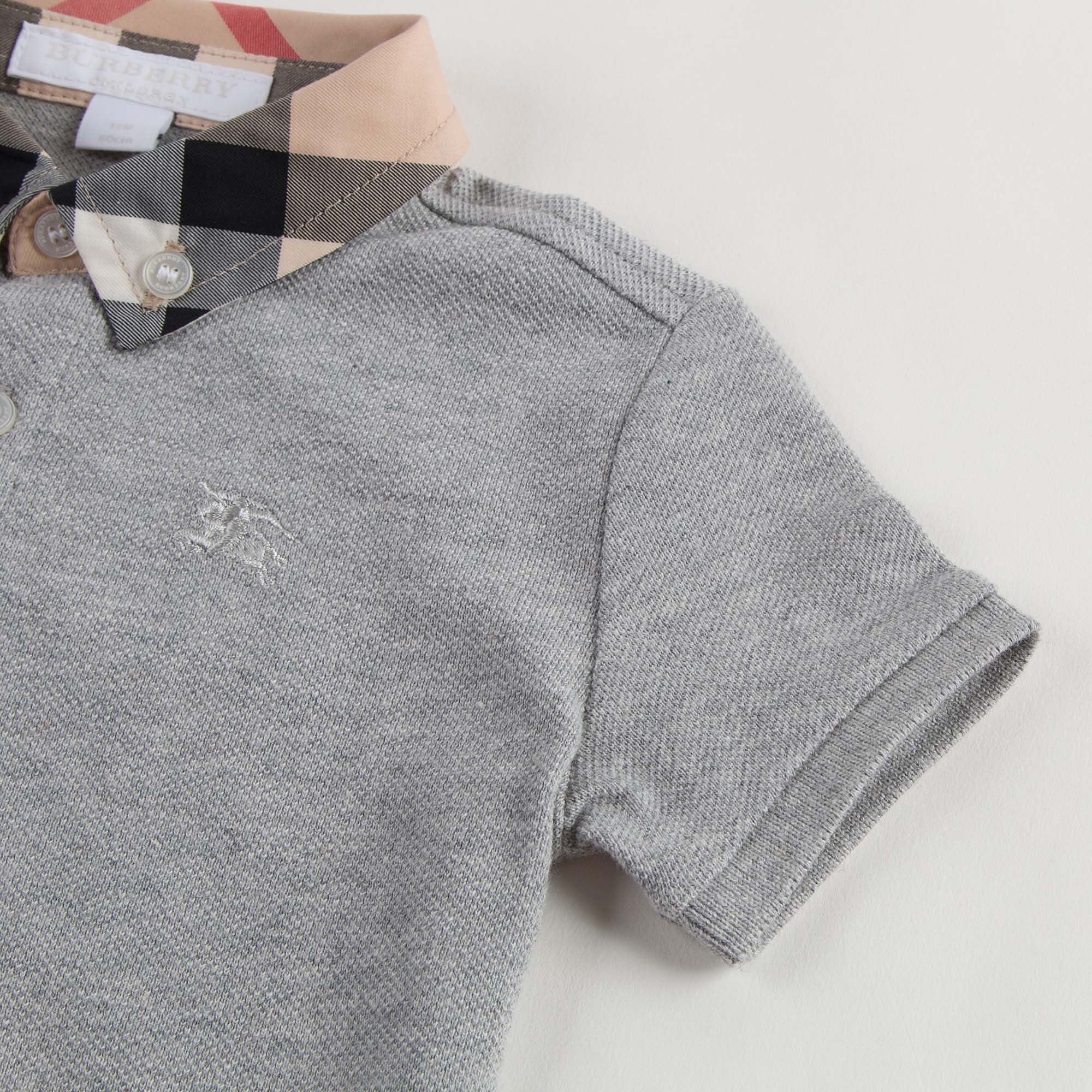 Boys Grey Polo Shirt With Check Collar - CÉMAROSE | Children's Fashion Store - 4