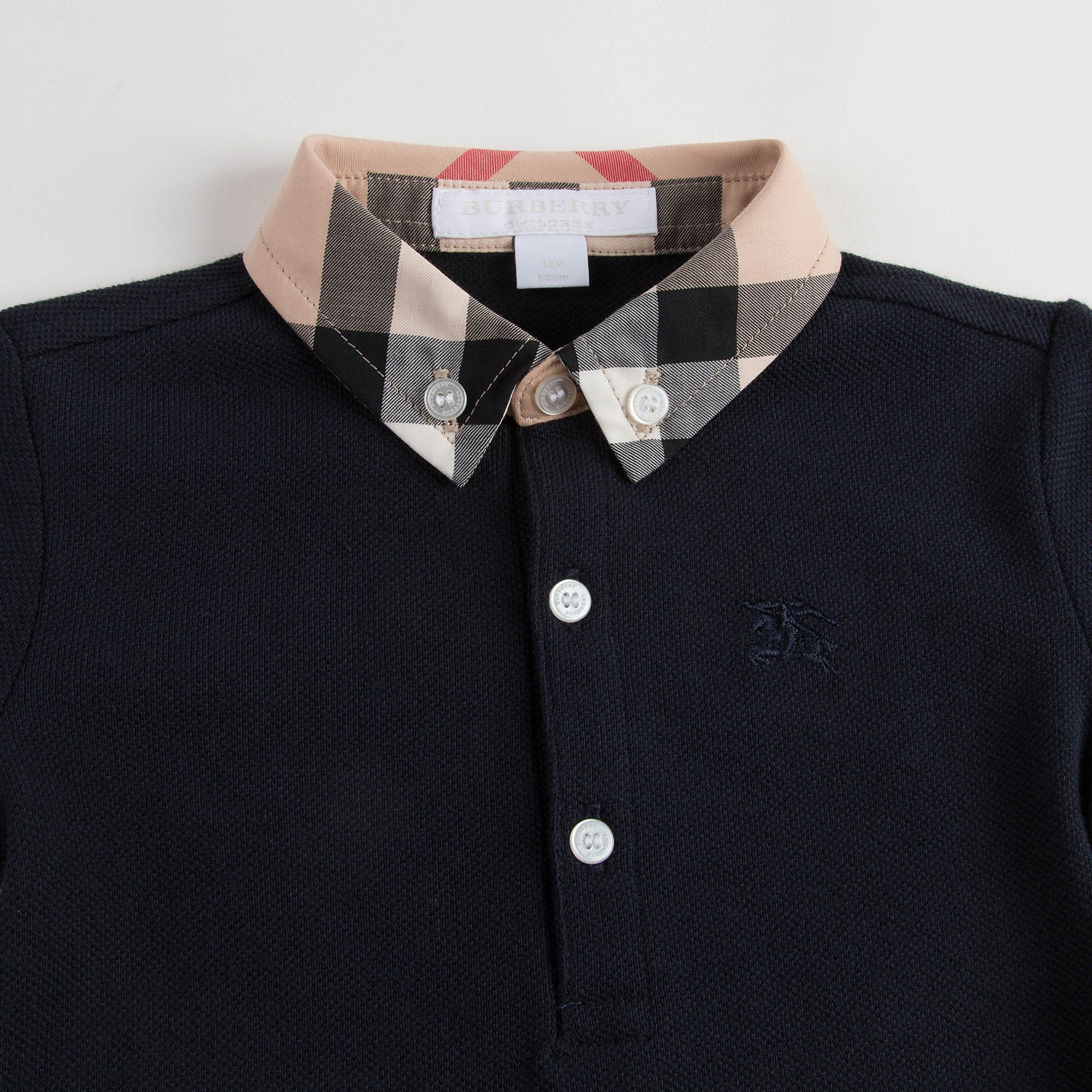 Baby Boys Navy Blue Polo Shirt With Check Collar - CÉMAROSE | Children's Fashion Store - 3