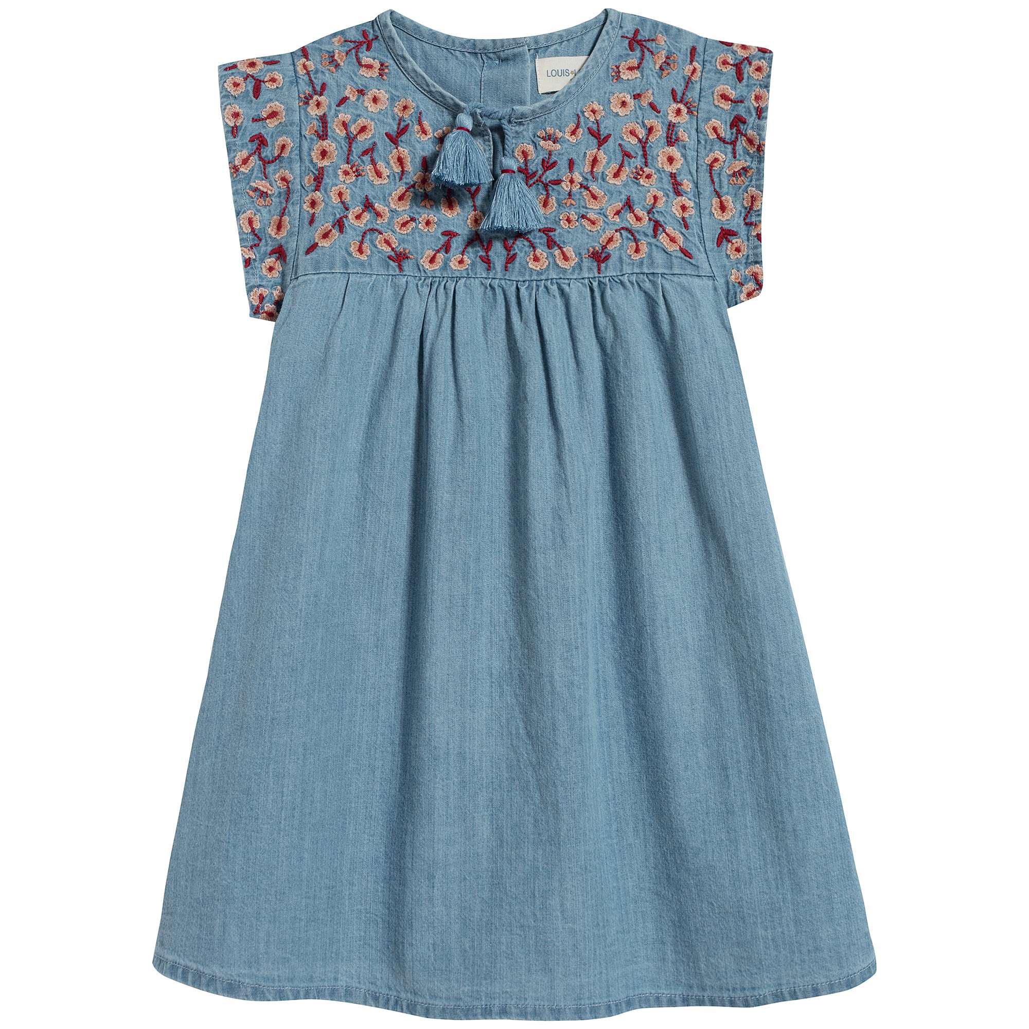 Baby Girls Blue Embroidered Cotton Dress
