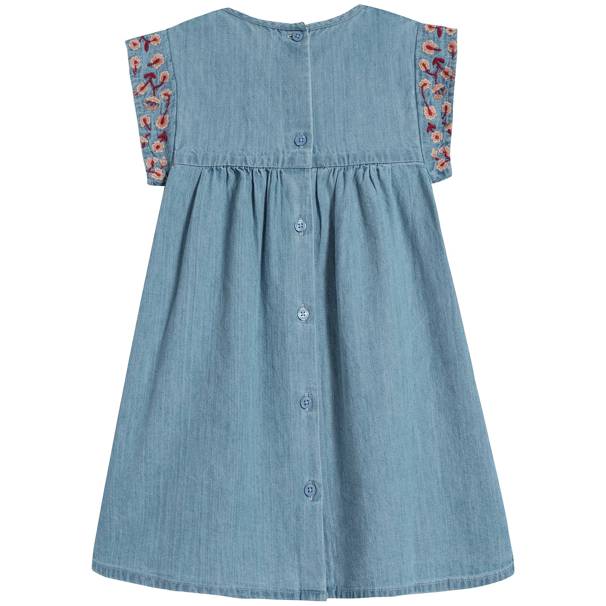 Baby Girls Blue Embroidered Cotton Dress