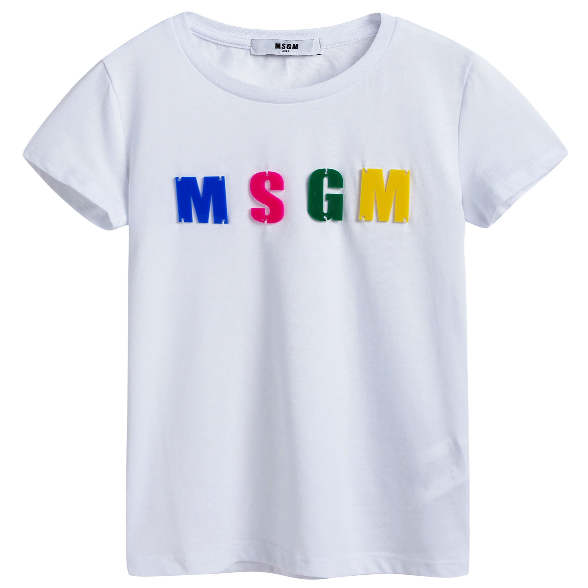 Girls White Cotton T-shirt With Multicolor Logo