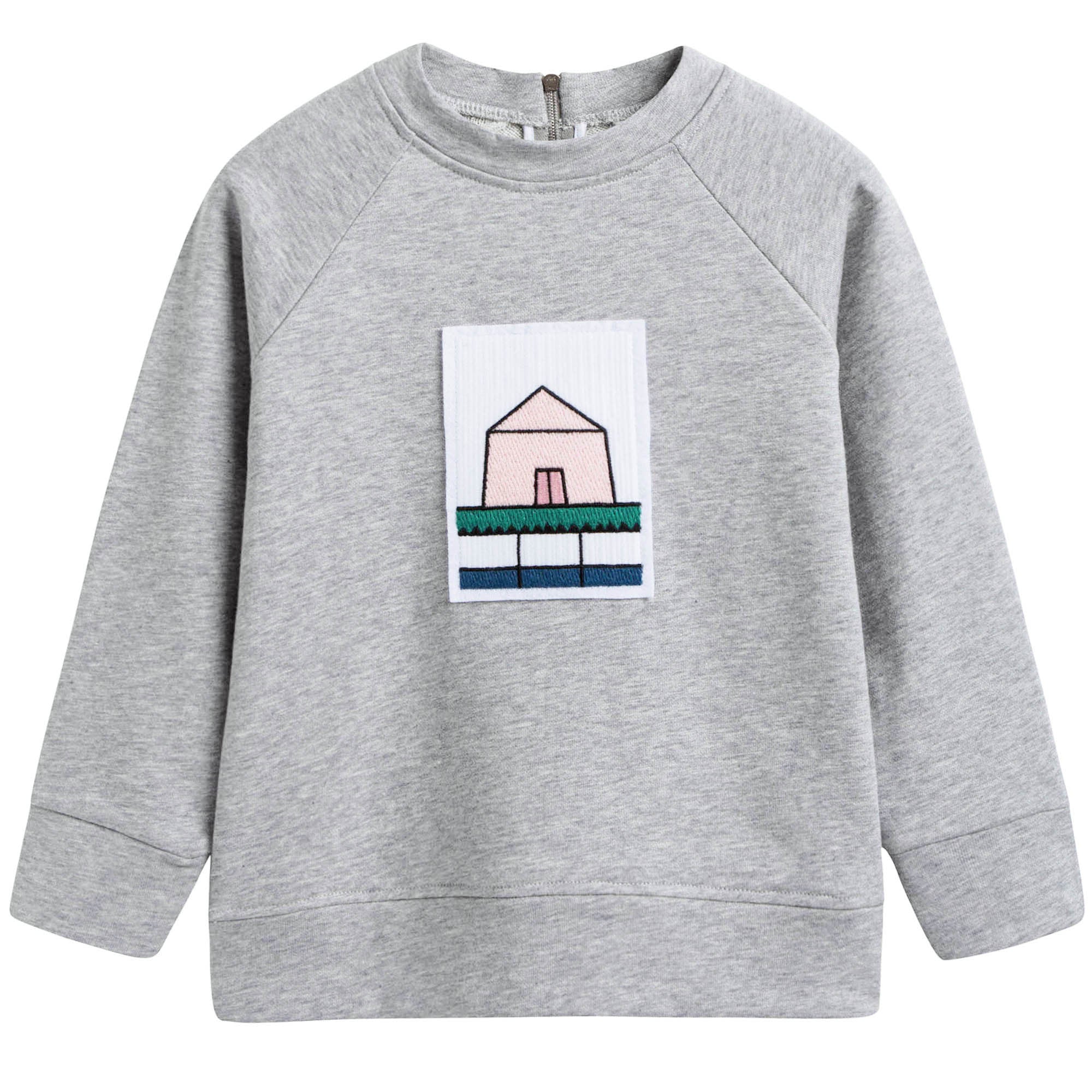 Girls Grey House Printed Cotton Sweatshirt