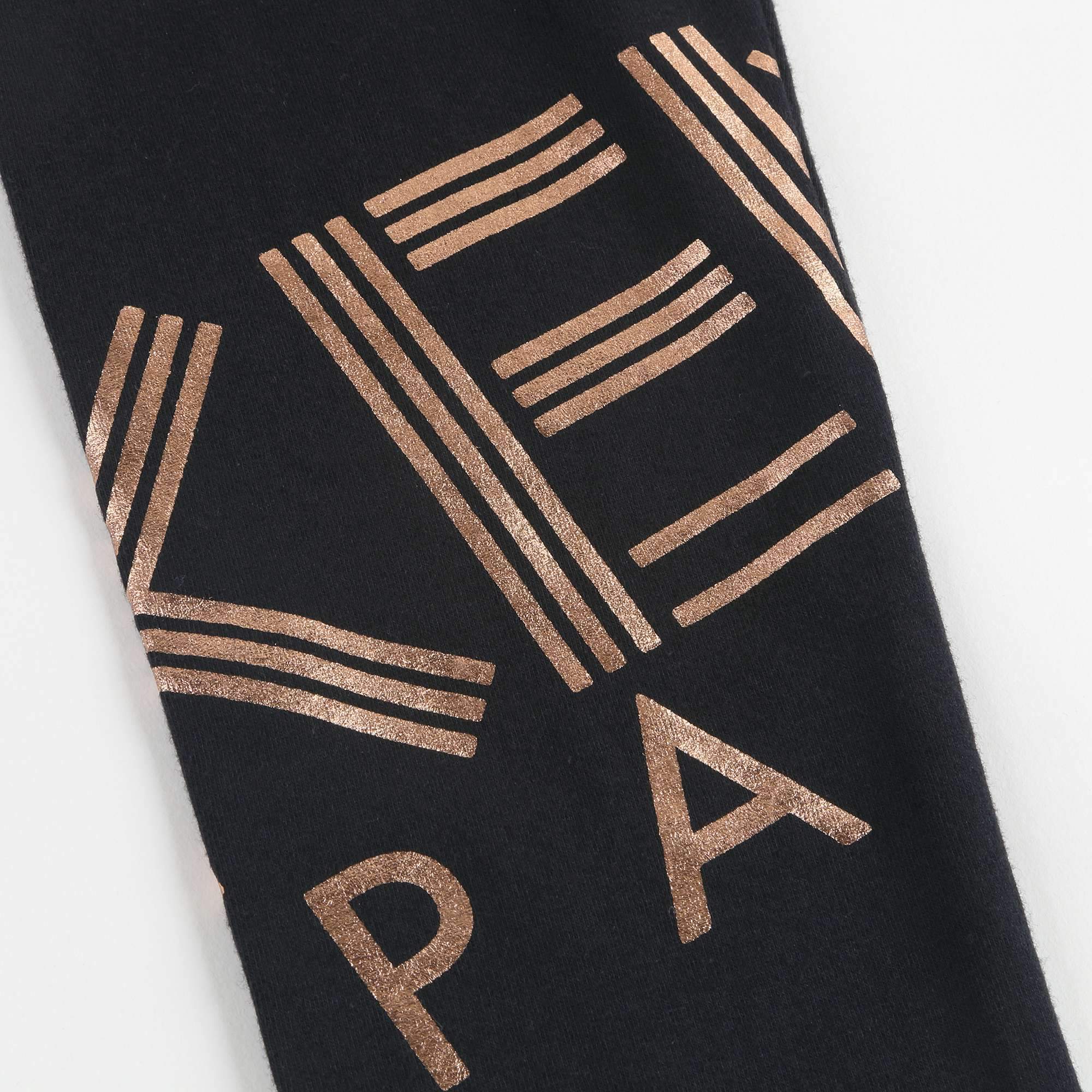 Girls Black Logo Cotton Legginge