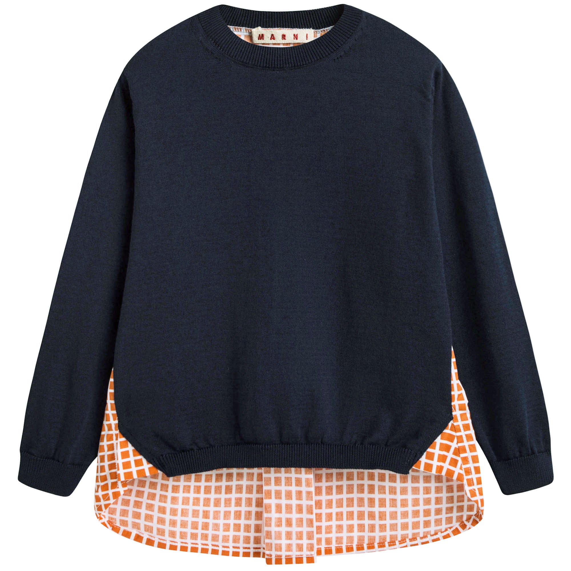 Girls Navy Blue & Red Check Sweater