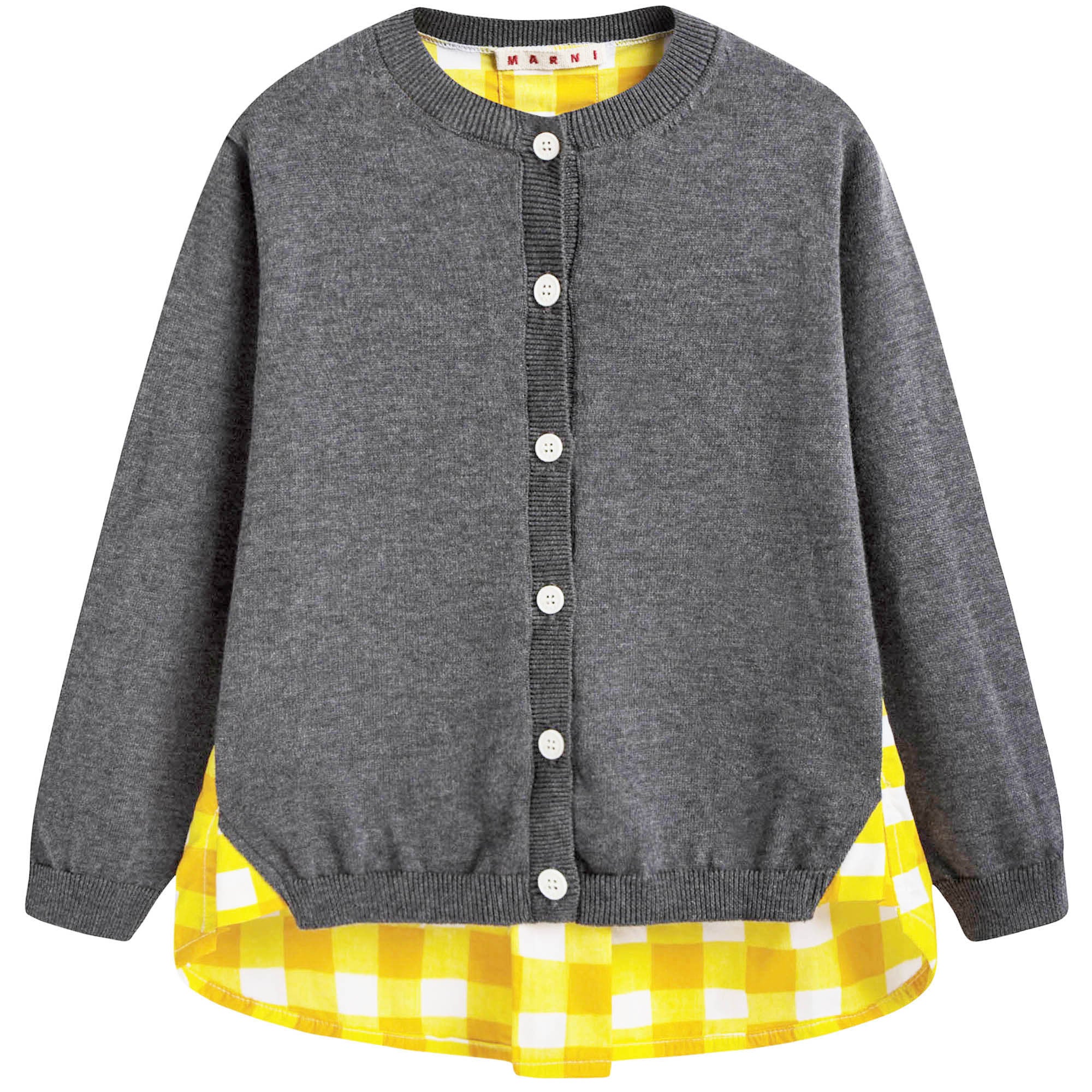 Girls Grey & Yellow Check Cardigan