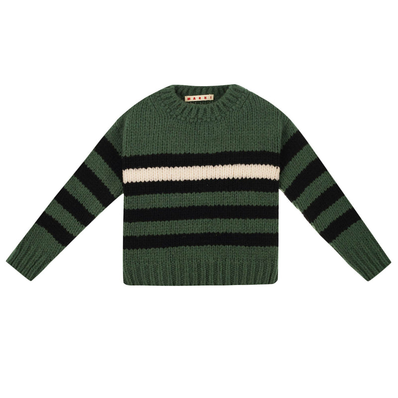 Girls Sage Green Striped Wool Knitted Sweater - CÉMAROSE | Children's Fashion Store - 1