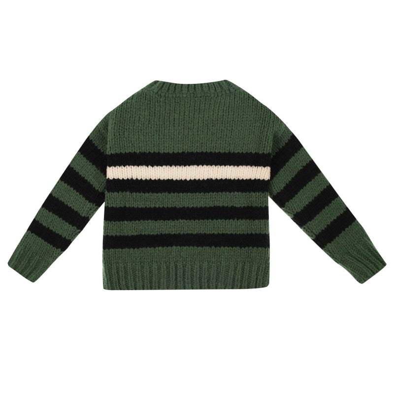 Girls Sage Green Striped Wool Knitted Sweater - CÉMAROSE | Children's Fashion Store - 3