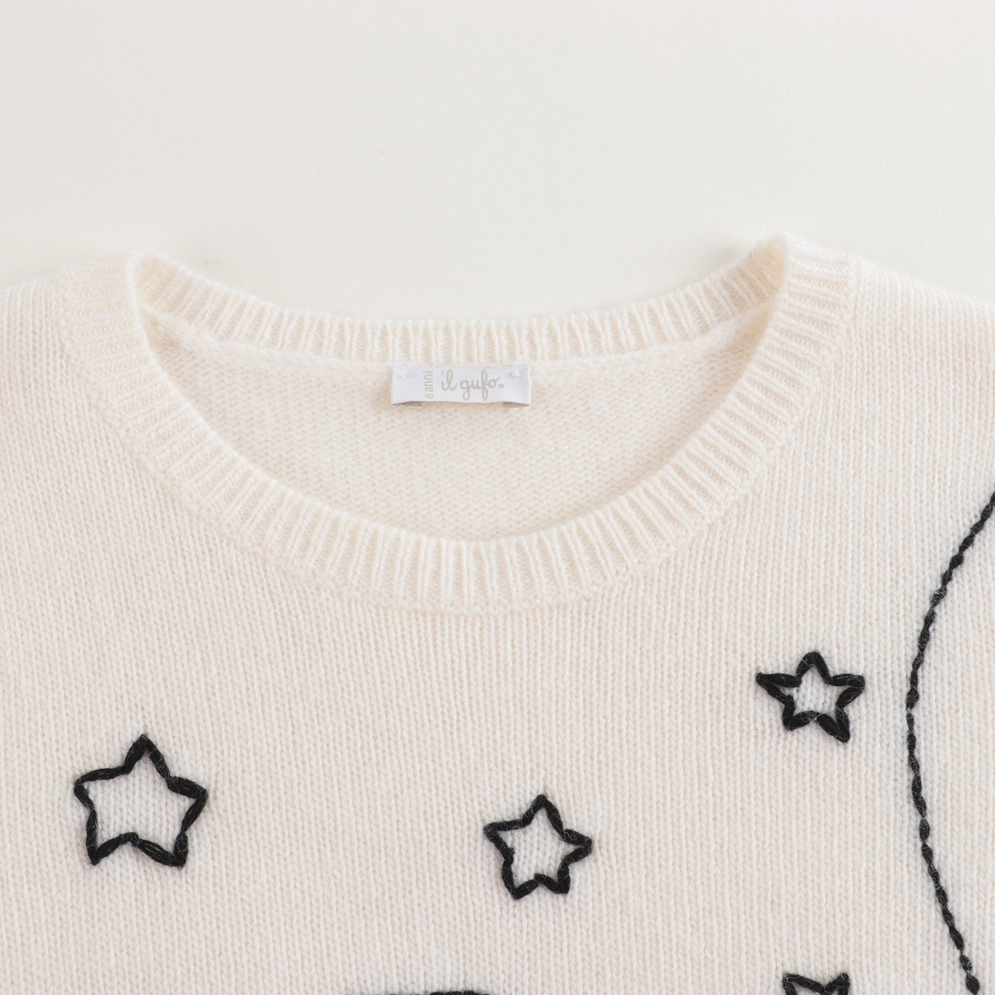 Girls White Embroidered Wool Sweater