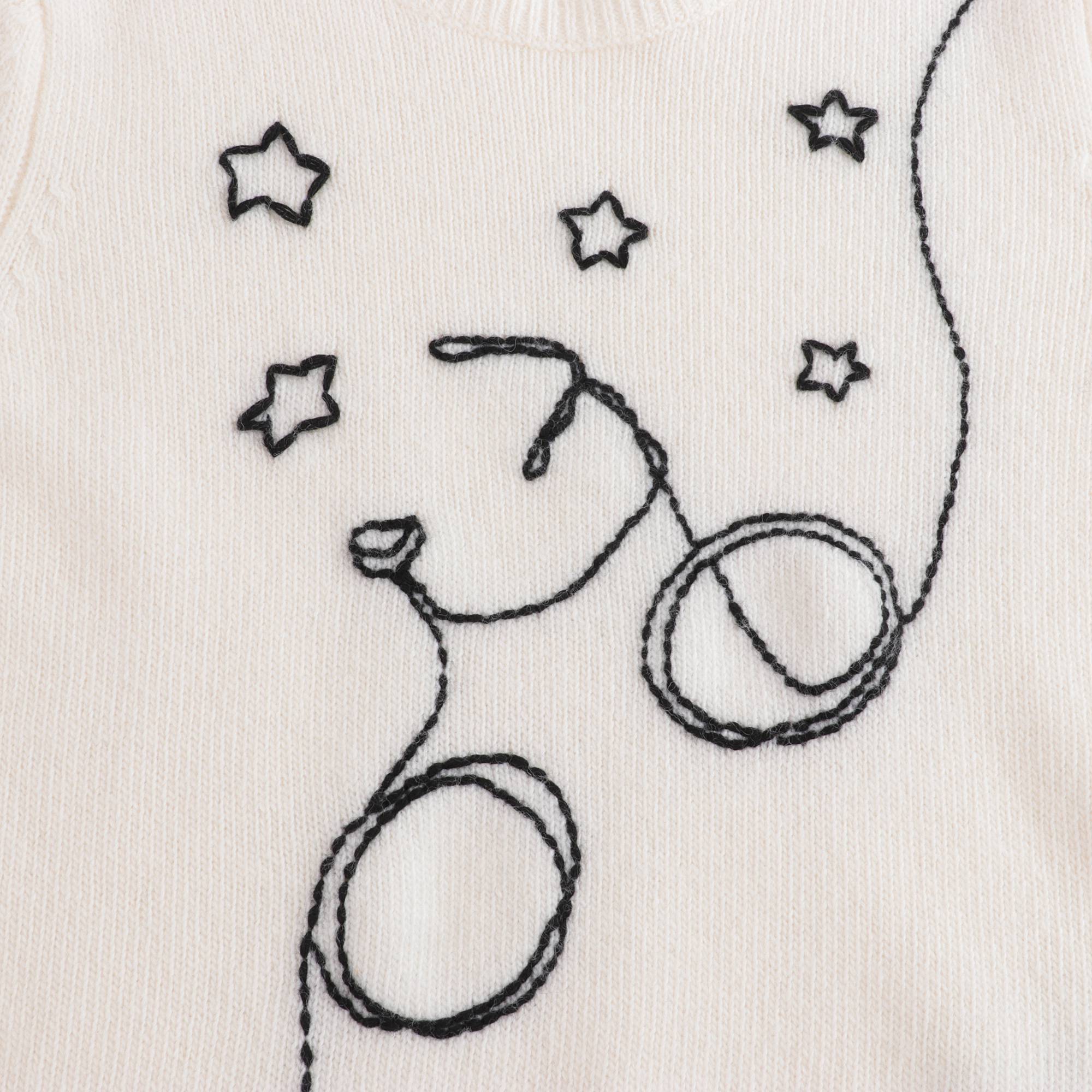 Girls White Embroidered Wool Sweater