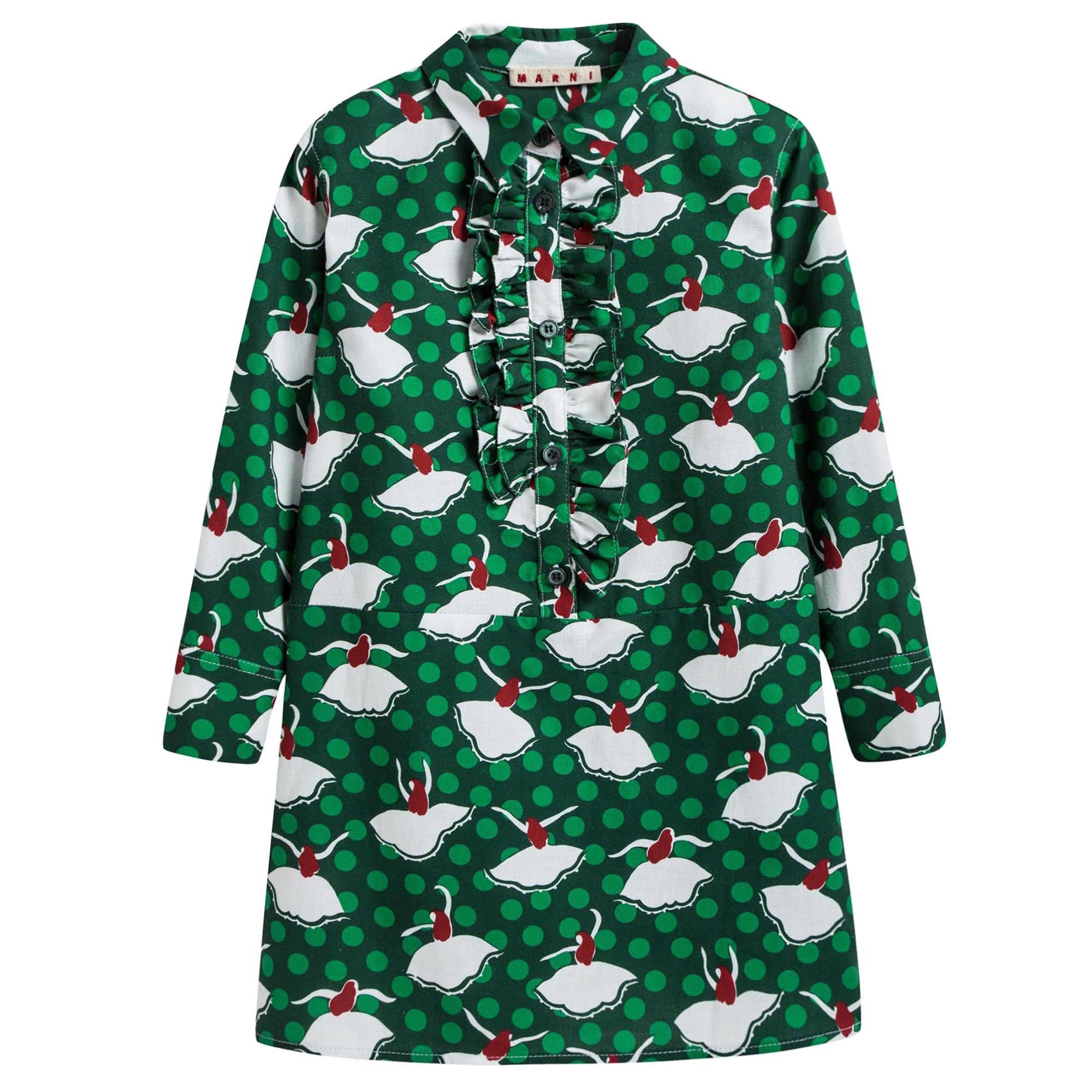 Girls Green Dancer Printed Dress