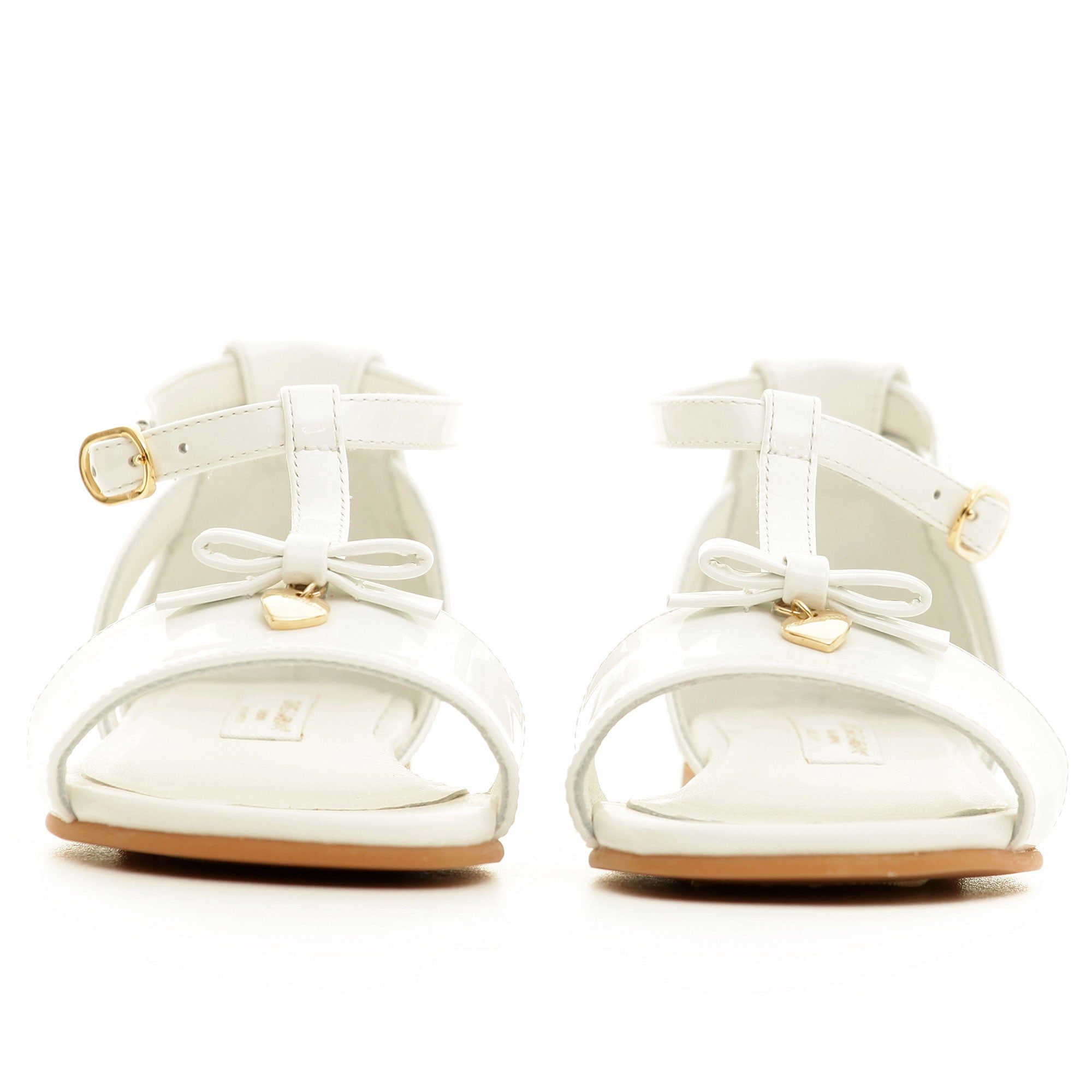 Girls Ivory Leateher Sandal With Gold Metal Heart Trims - CÉMAROSE | Children's Fashion Store - 2