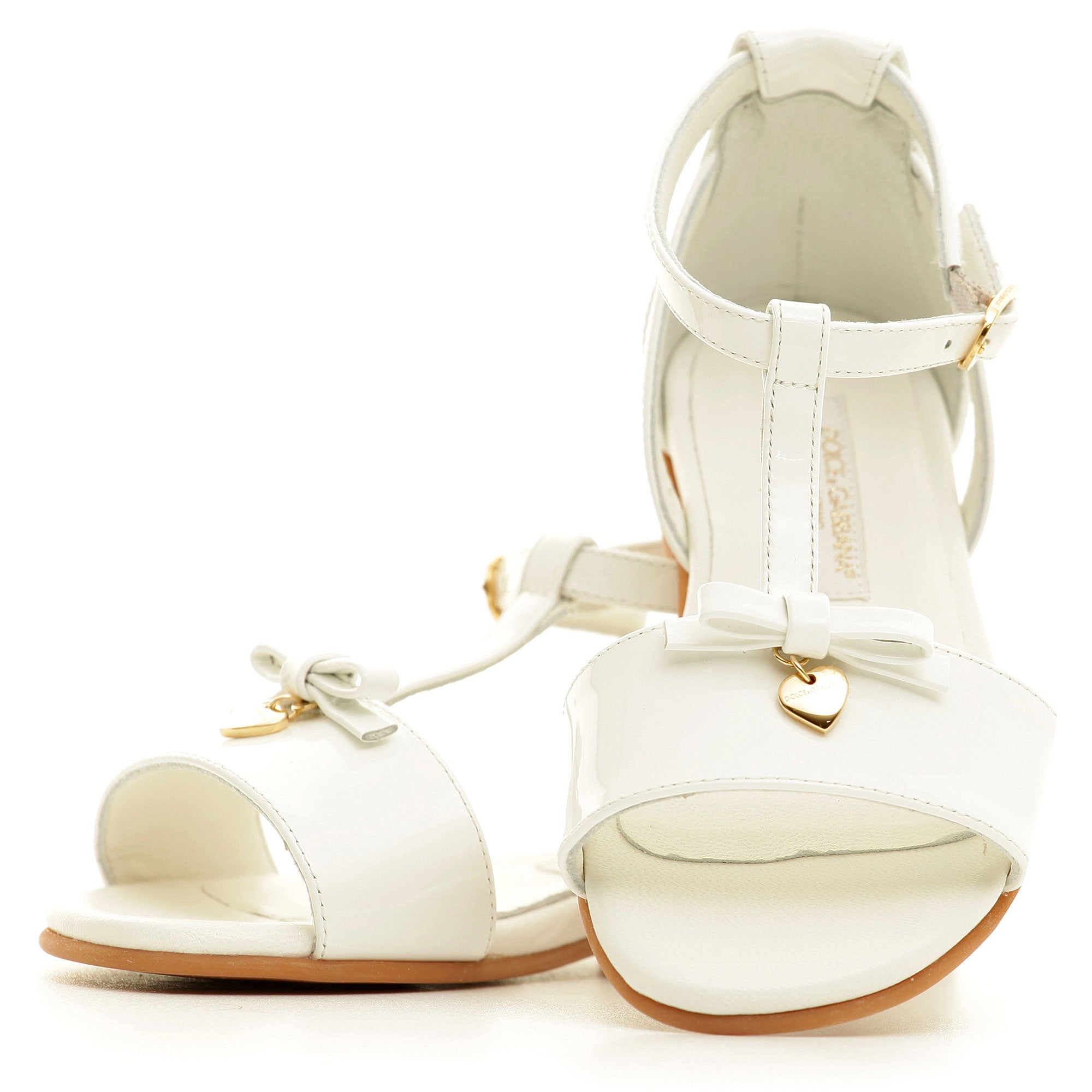 Girls Ivory Leateher Sandal With Gold Metal Heart Trims - CÉMAROSE | Children's Fashion Store - 1