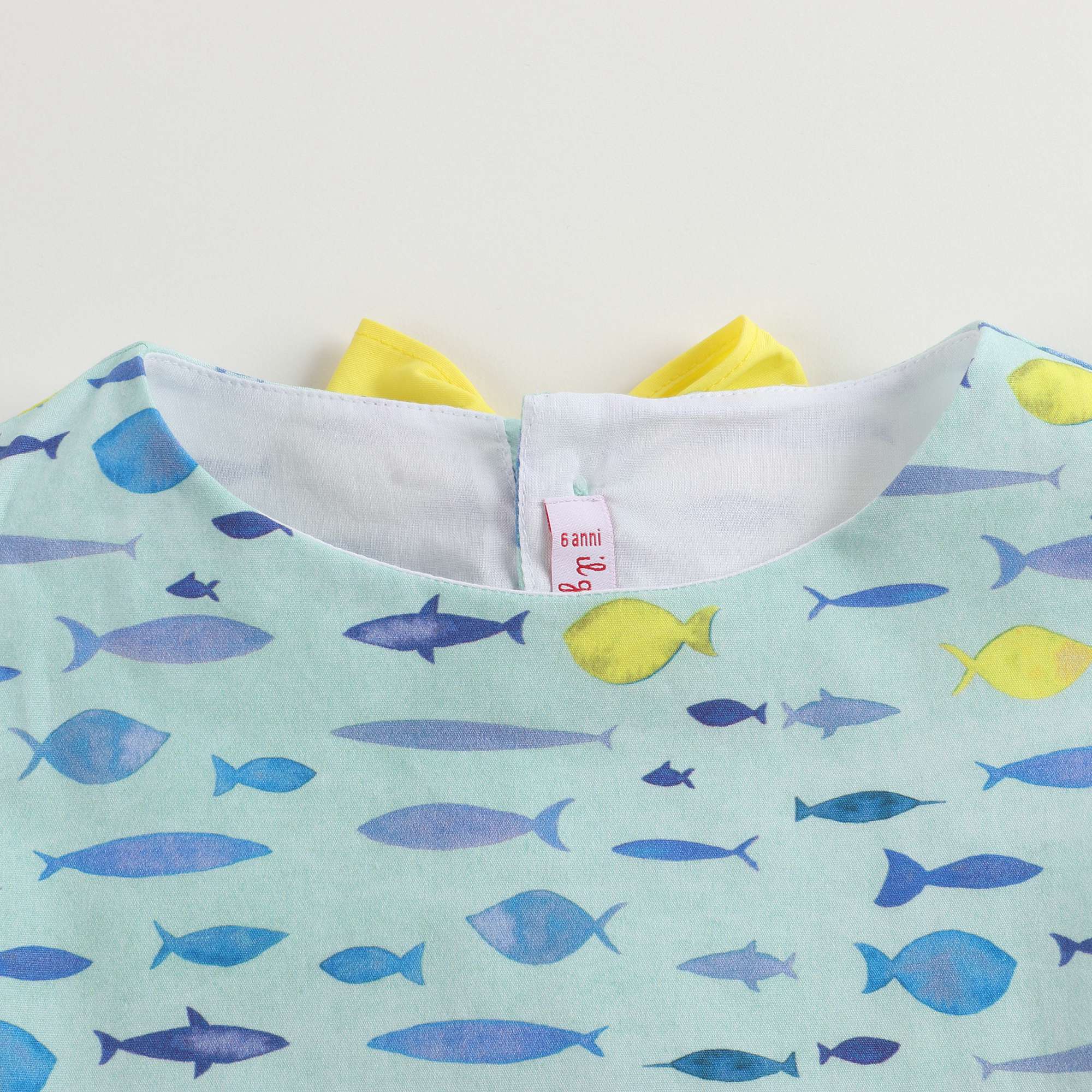 Girls Green & Yellow Printed Cotton Dress