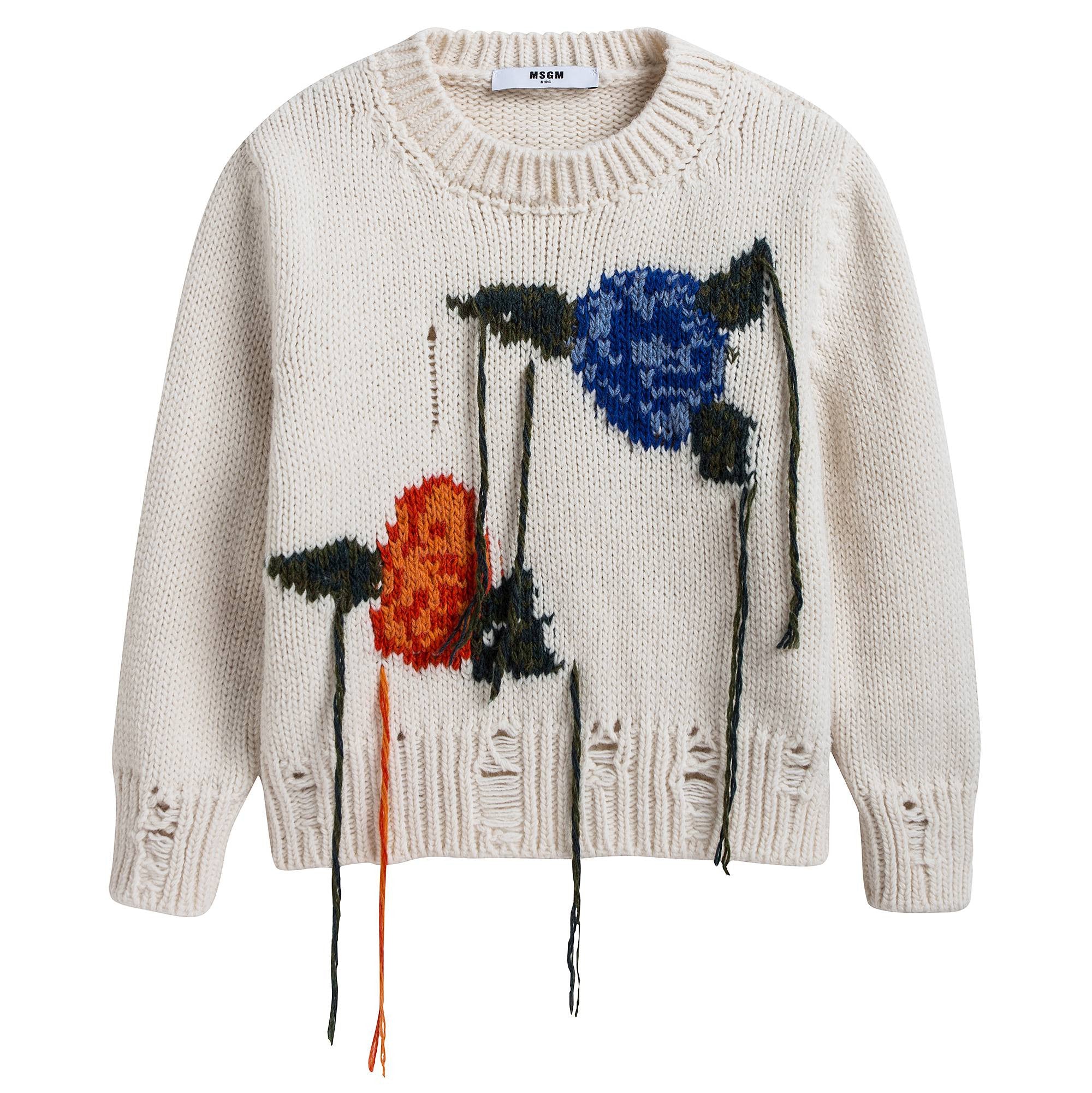 Girls Ivory Embroidered Sweater