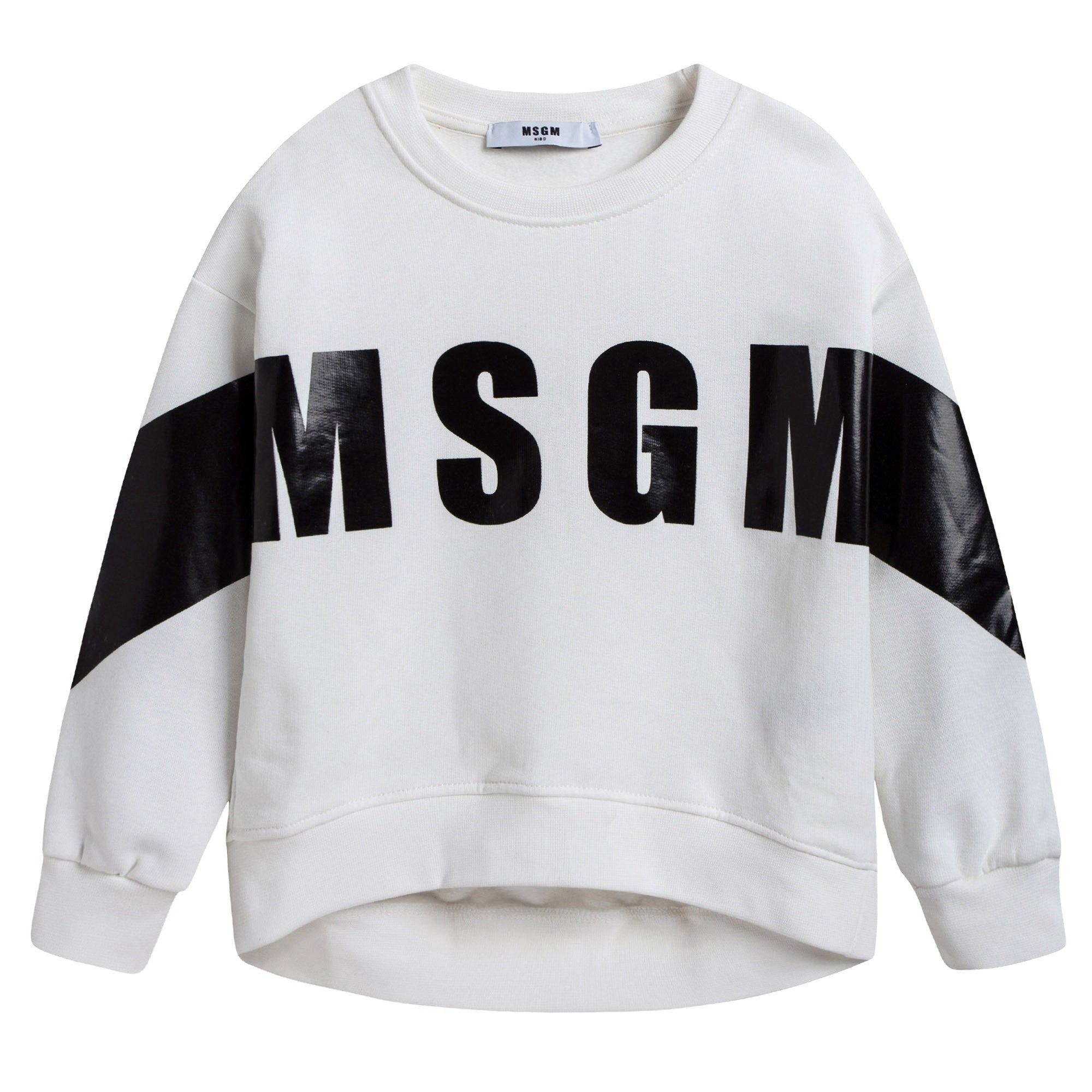 Girls White Cotton Sweatshirt With Black Logo