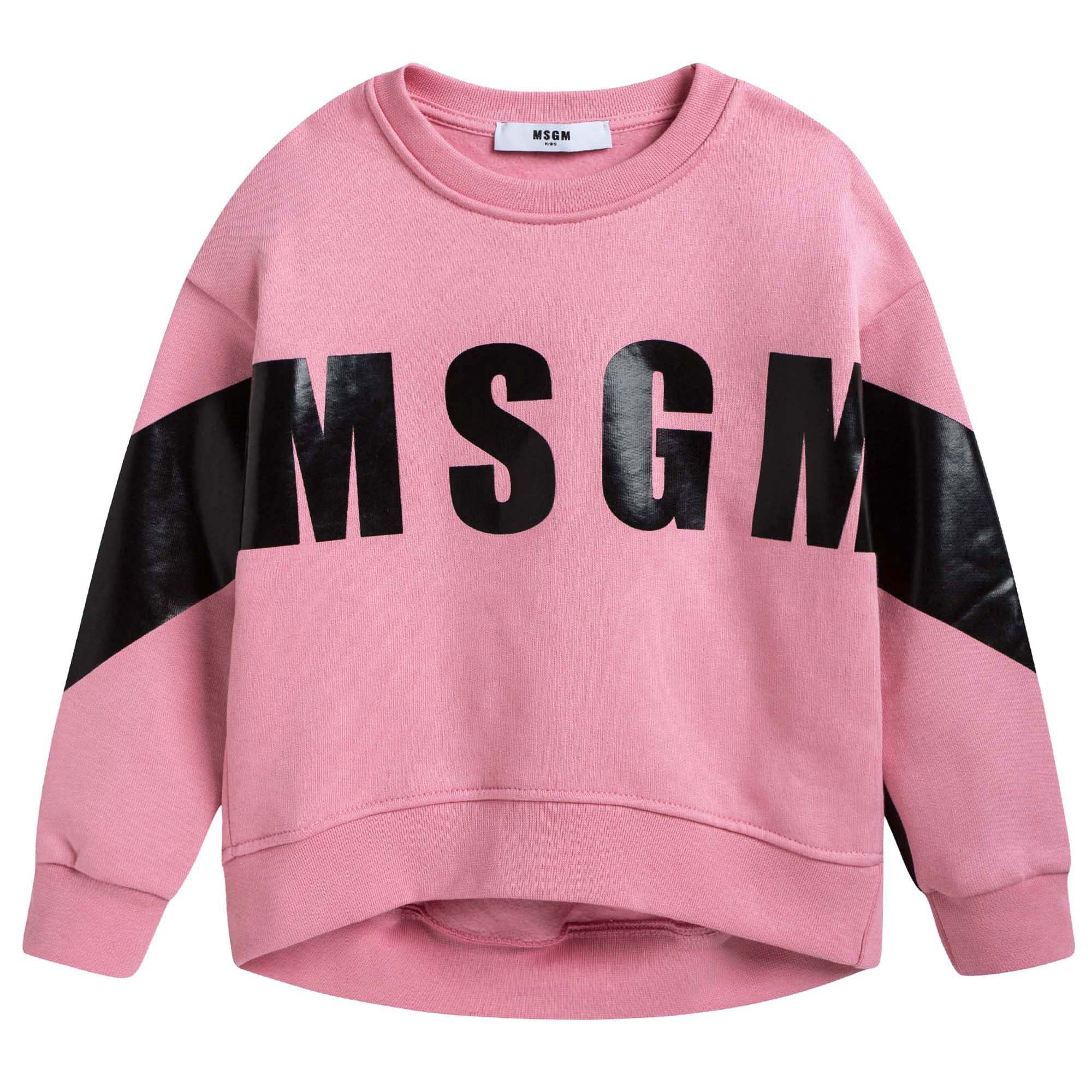 Girls Pink Cotton Sweatshirt With Black Logo