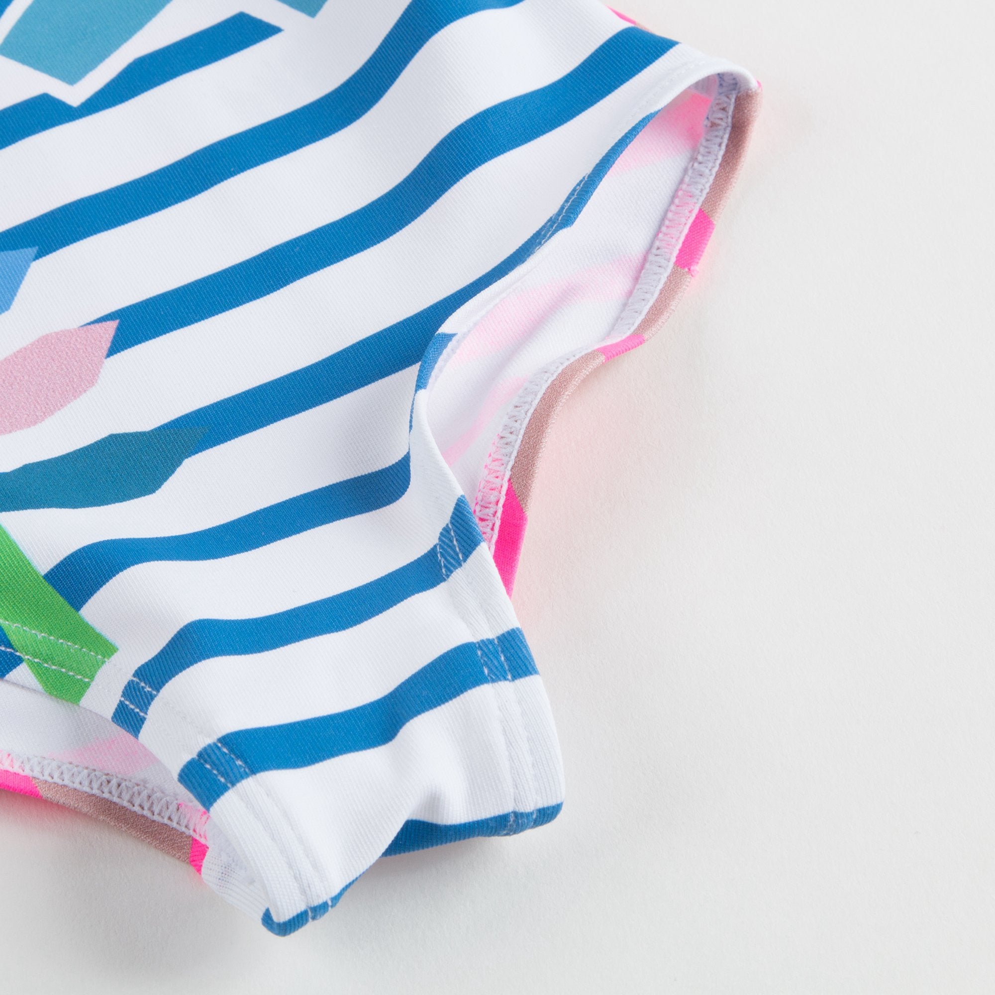 Girls Striped Flowers Printed Swimsuit
