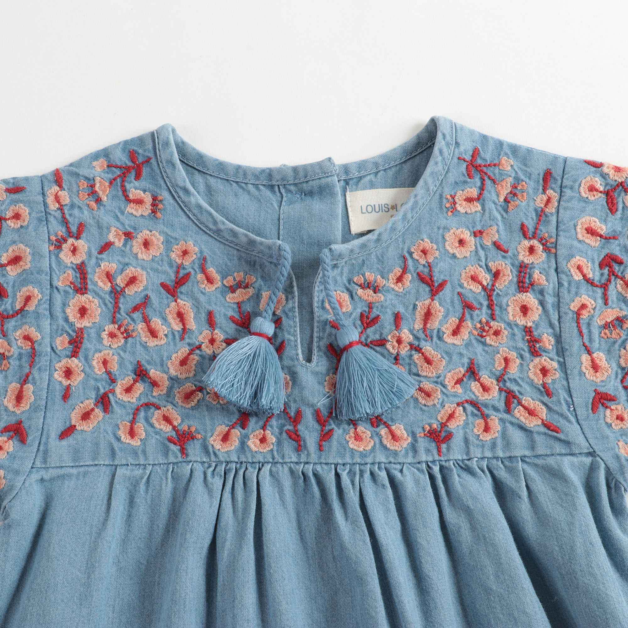 Baby Girls Blue Embroidered Cotton Dress