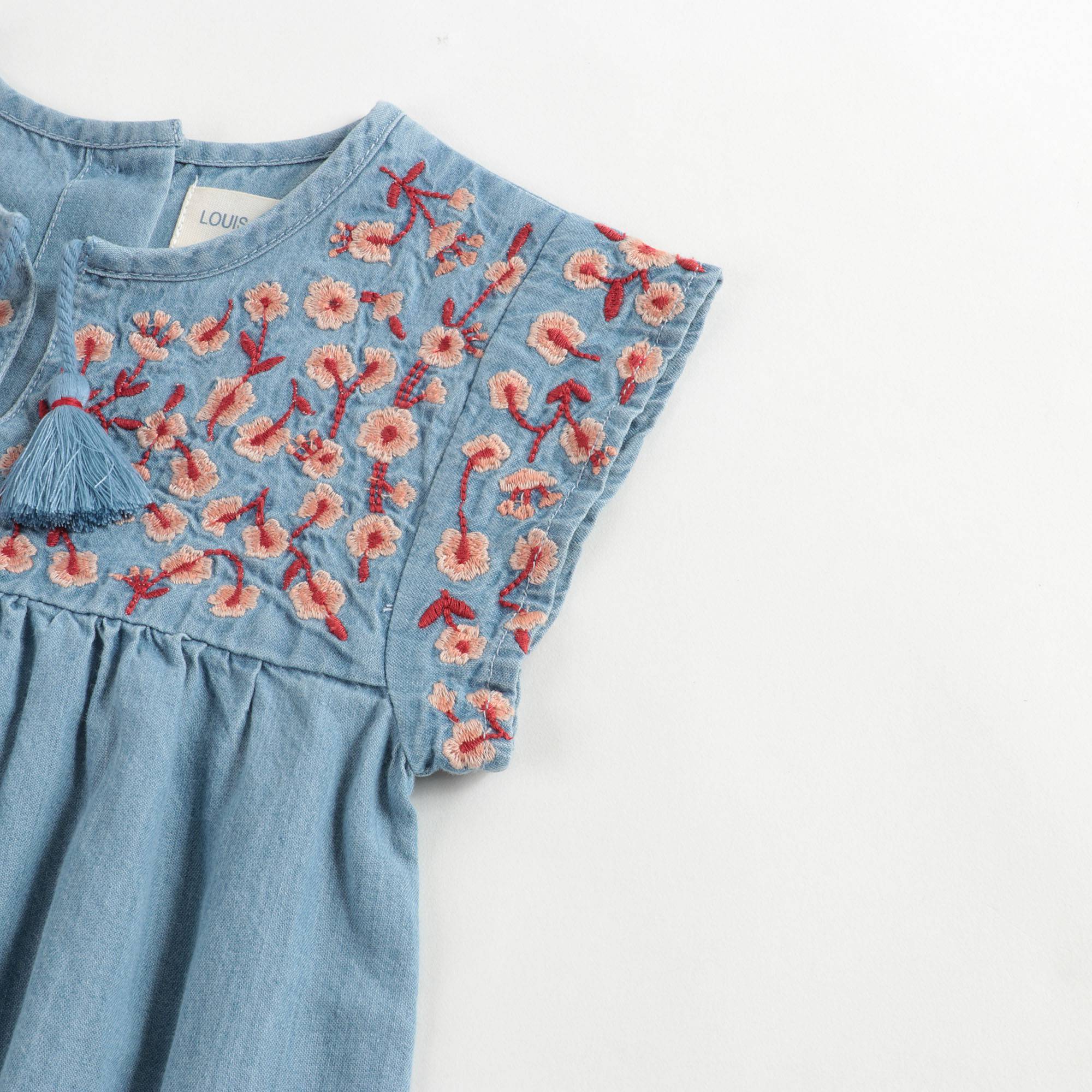 Baby Girls Blue Embroidered Cotton Dress