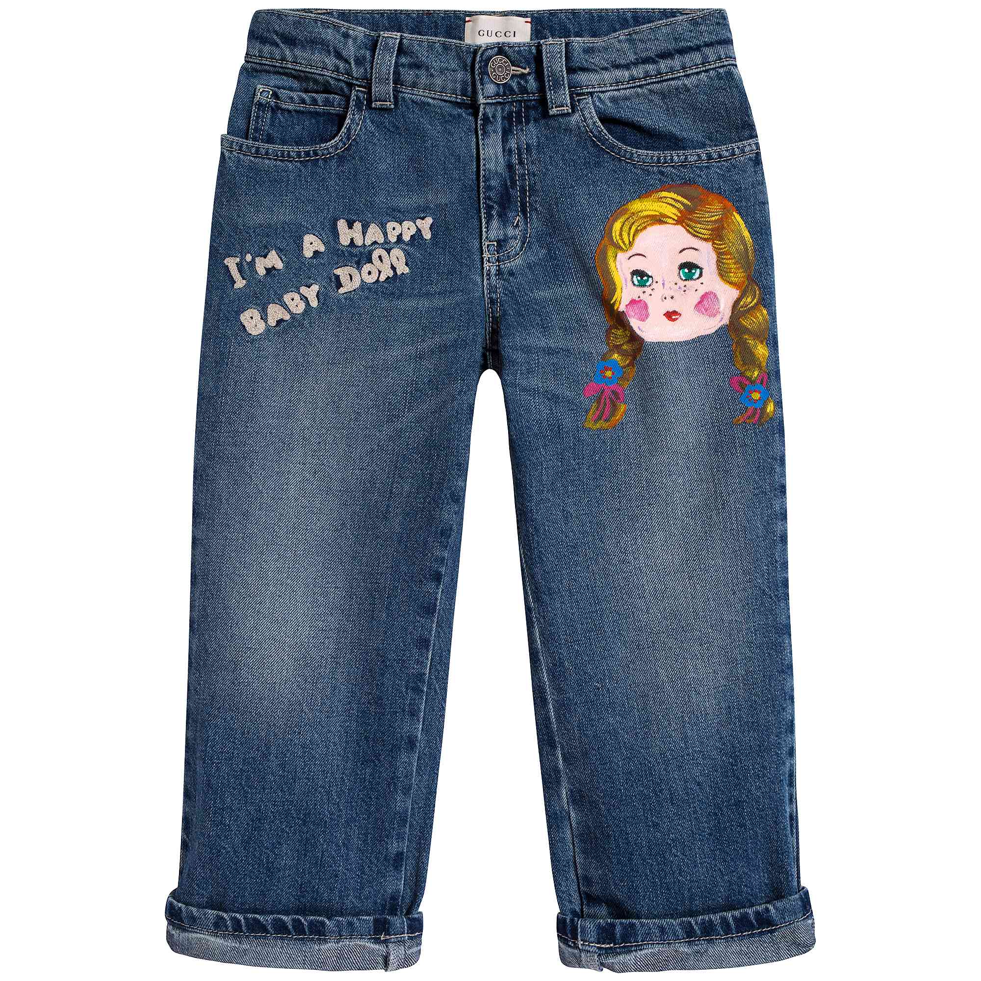 Girls Denim Blue Cotton Trousers