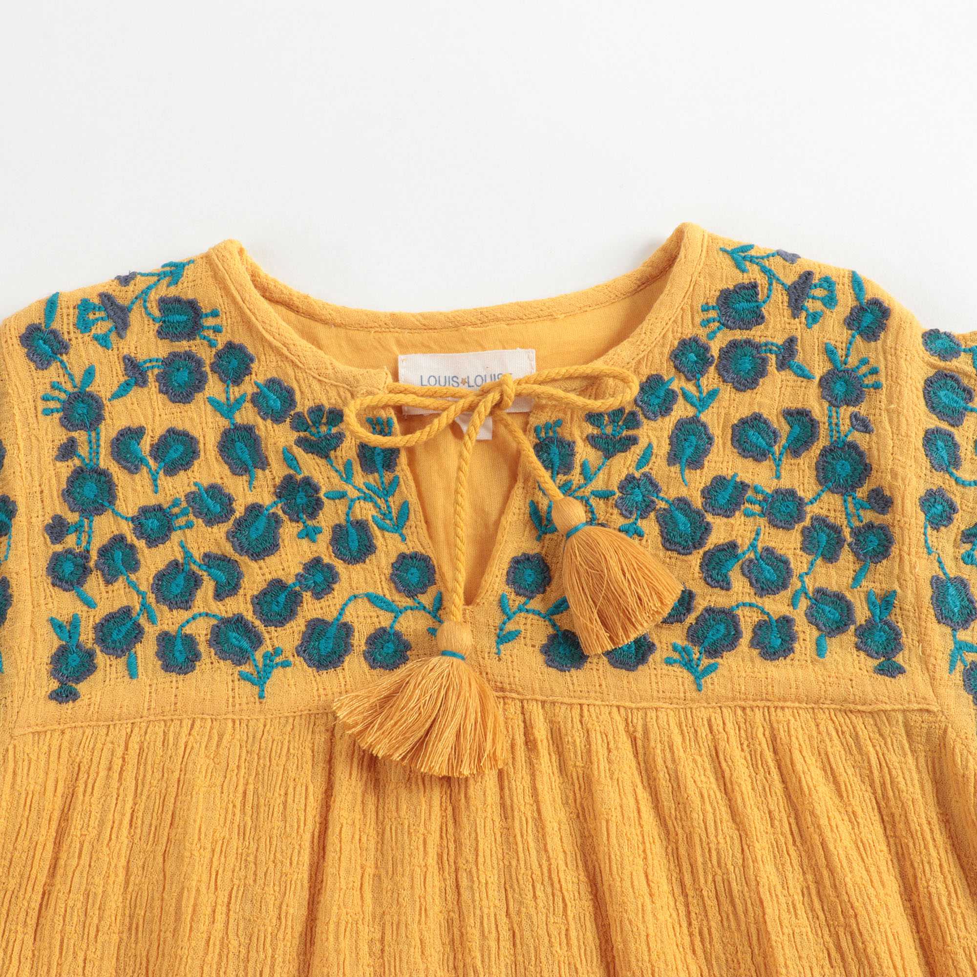 Girls Yellow Embroidered Cotton Dress