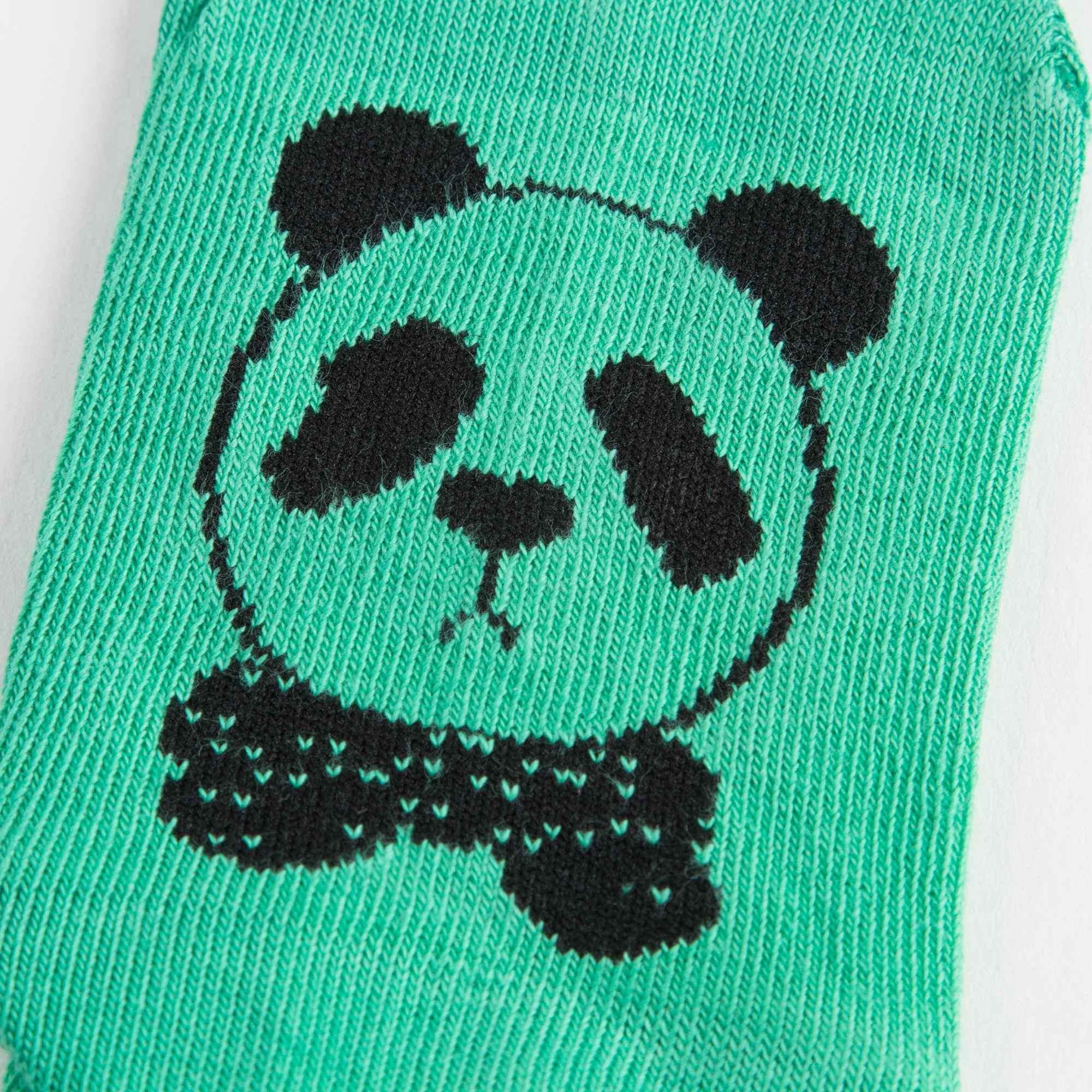 Girls Green Panda Printed Tights