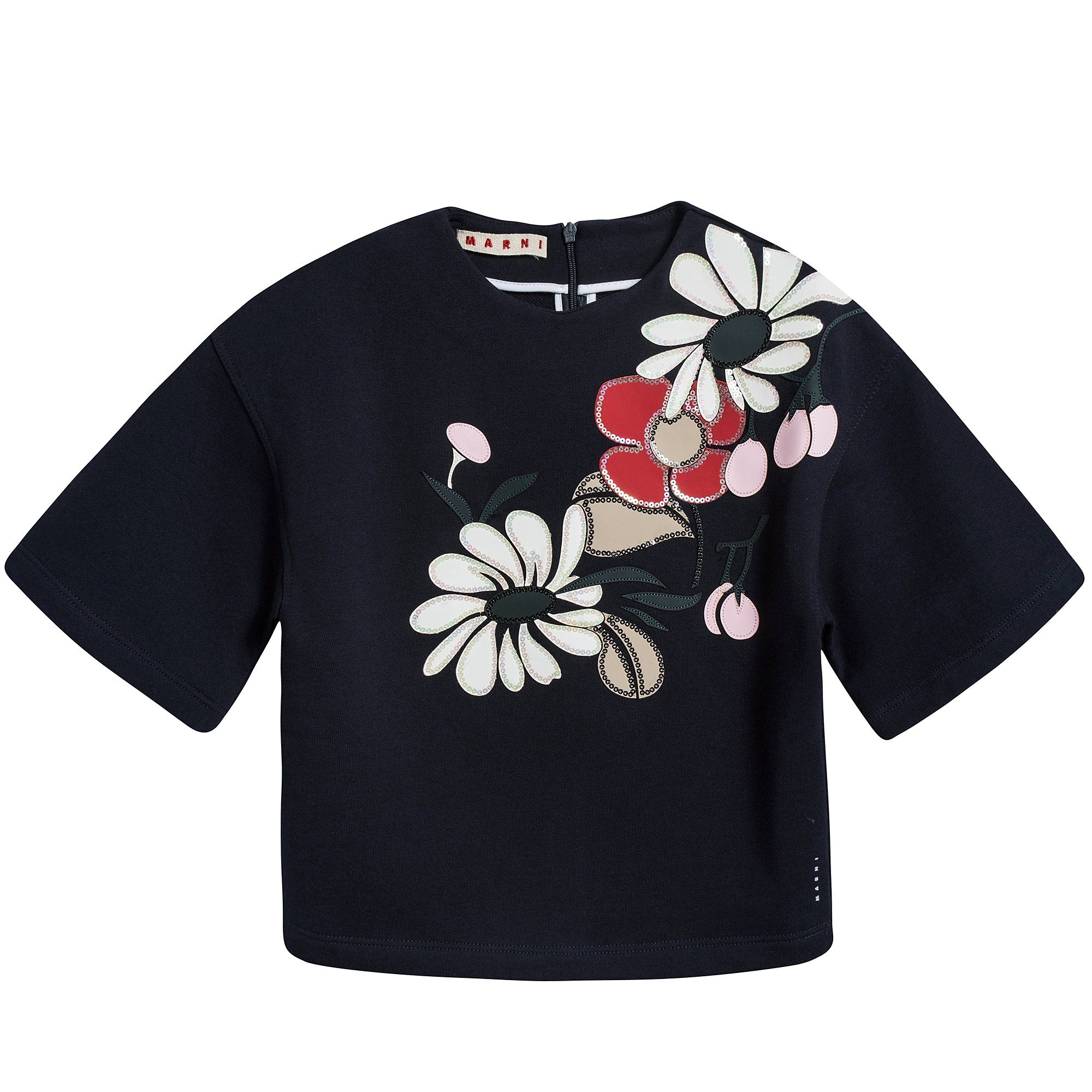 Girls Navy Blue Printed Cotton Sweater