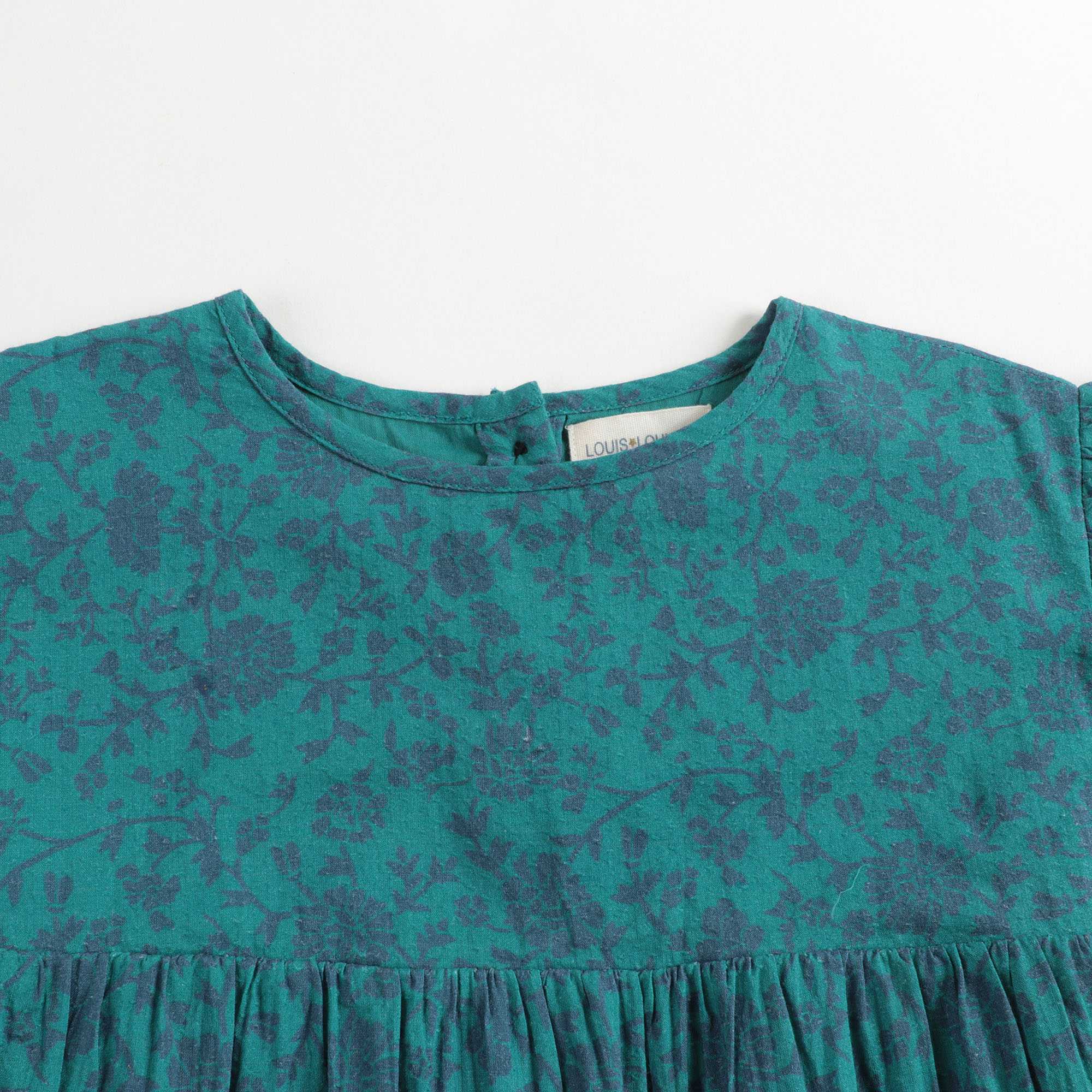 Girls Green Floral Cotton Dress