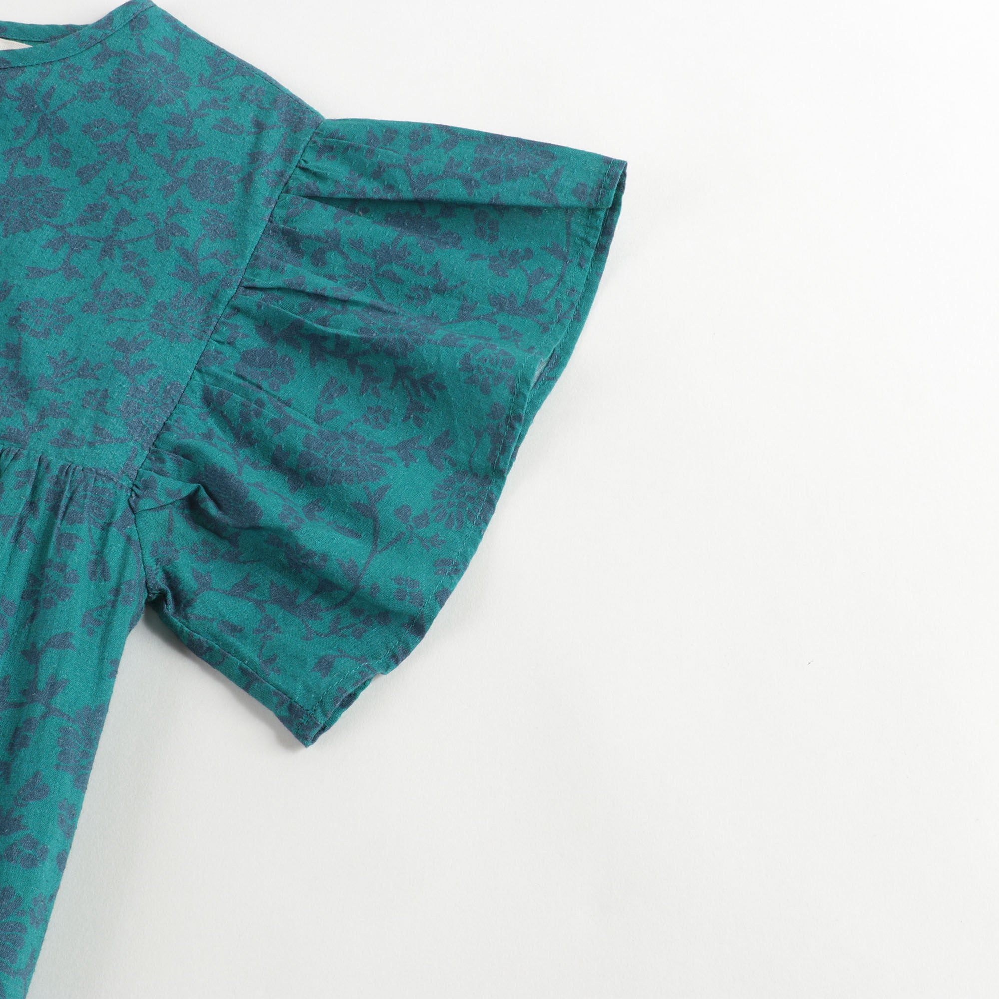 Girls Green Floral Cotton Dress