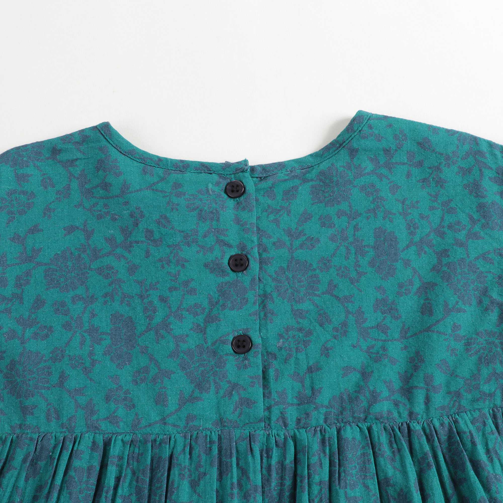 Girls Green Floral Cotton Dress