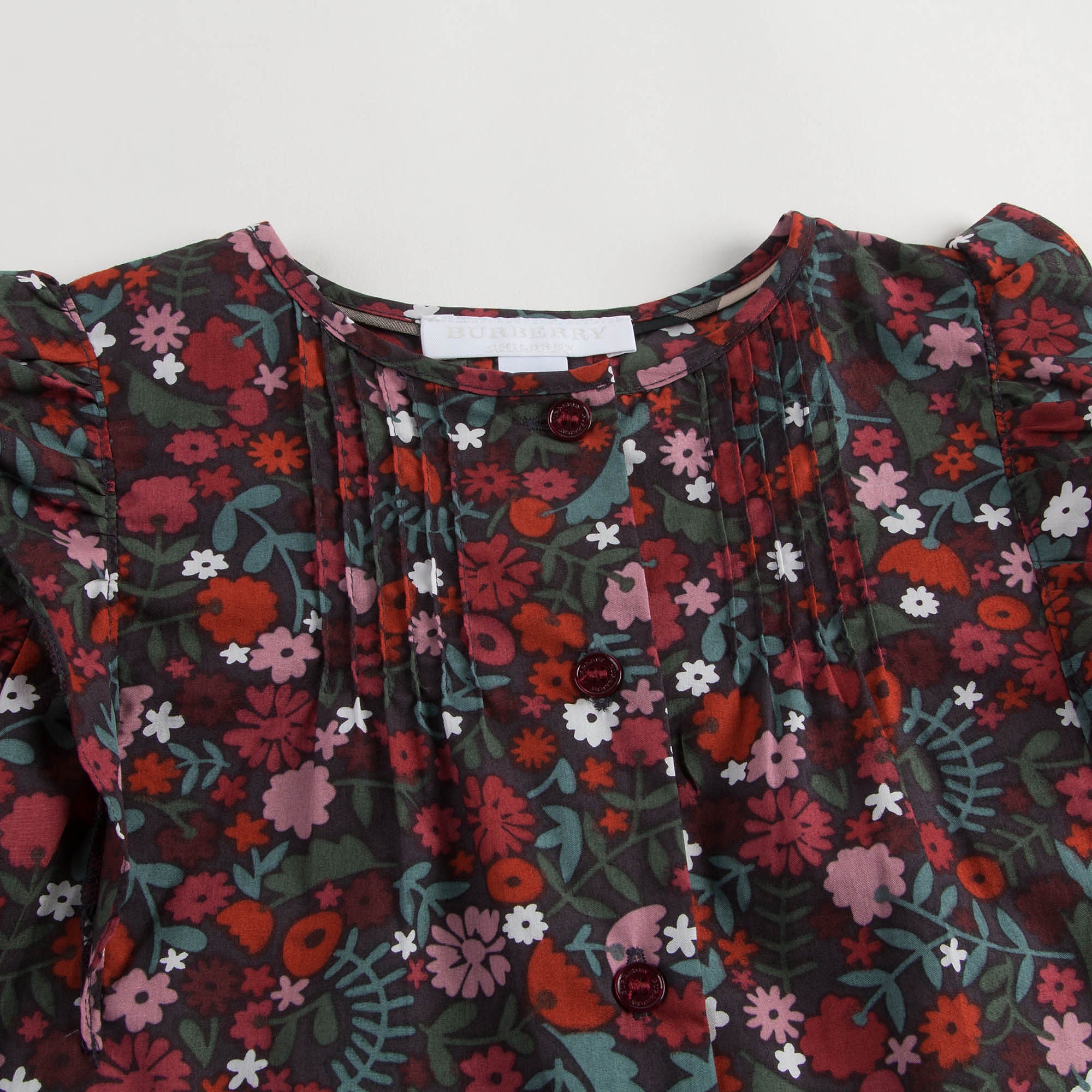 Girls Antique Red Floral Printed Trims Blouse - CÉMAROSE | Children's Fashion Store - 3