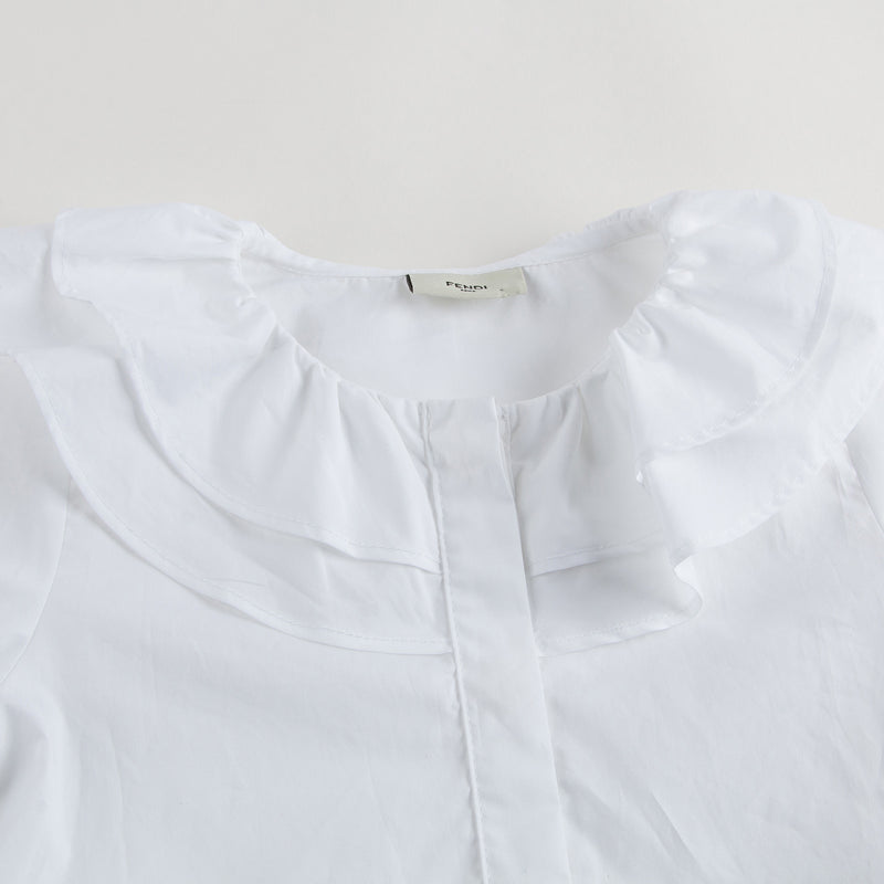 Girls White Ruffled Collar Cotton Blouse - CÉMAROSE | Children's Fashion Store - 7