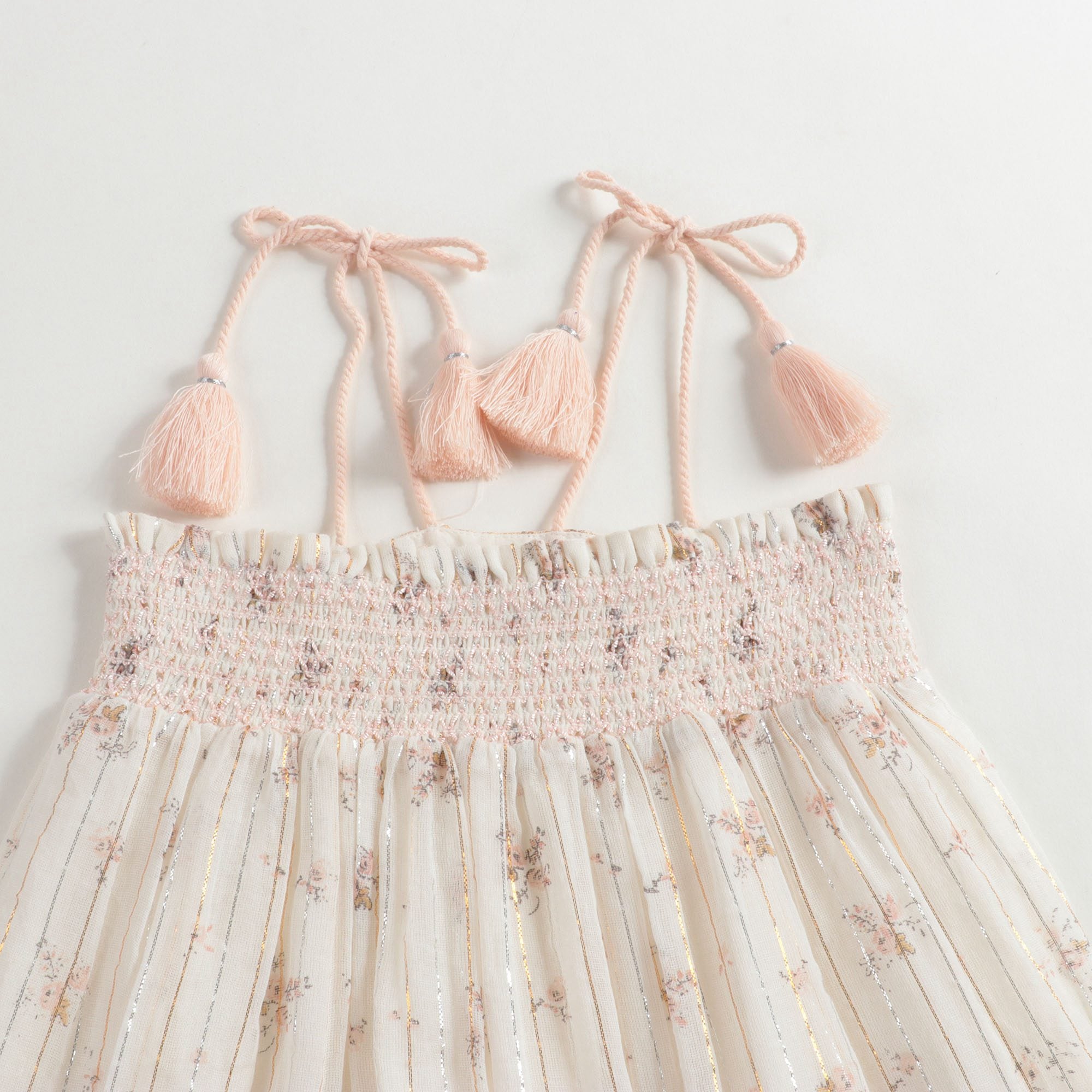 Girls Beige Printing Cotton Dress
