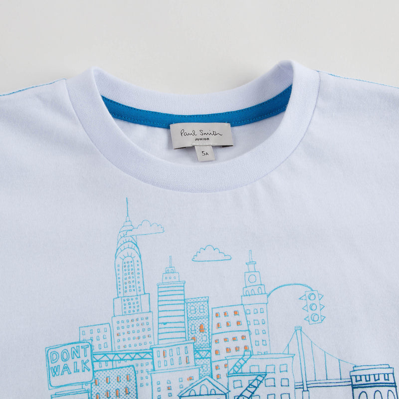 Boys White City Printed Trims Cotton T-Shirt - CÉMAROSE | Children's Fashion Store - 3