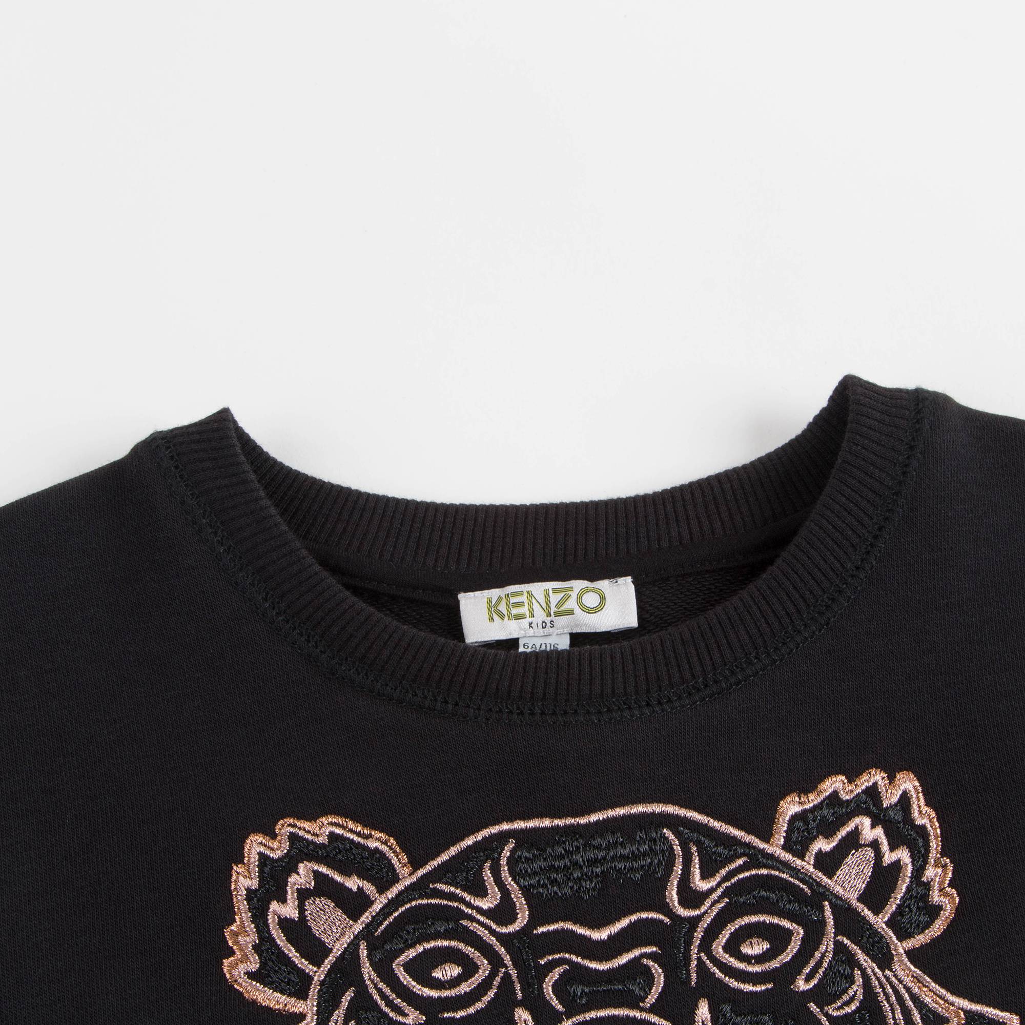 Girls Black Tiger Printed Cotton Sweatshirt