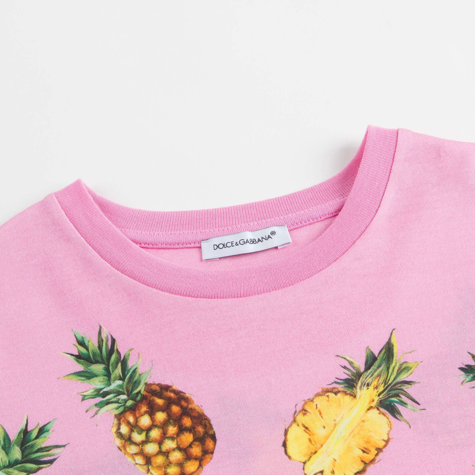 Girls Pink Pineapple Printed Cotton T-shirt
