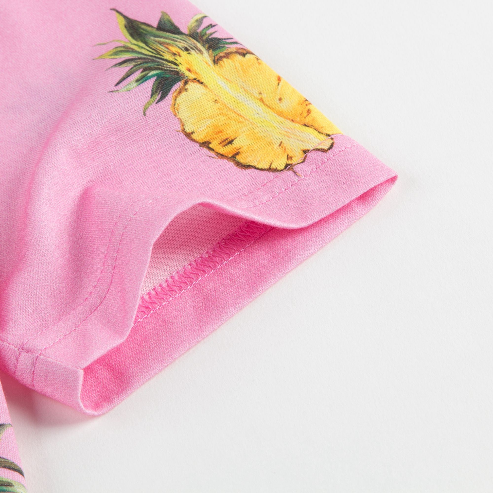 Girls Pink Pineapple Printed Cotton T-shirt