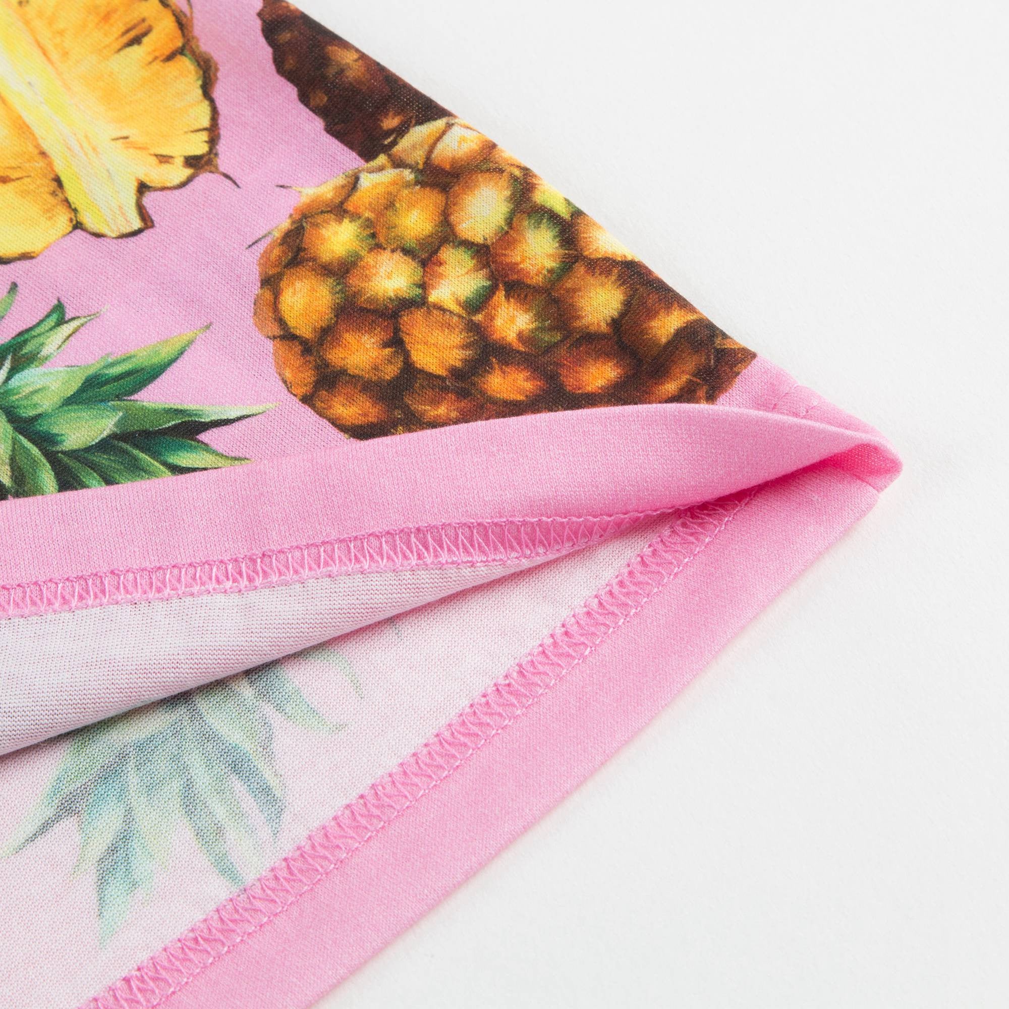 Girls Pink Pineapple Printed Cotton T-shirt