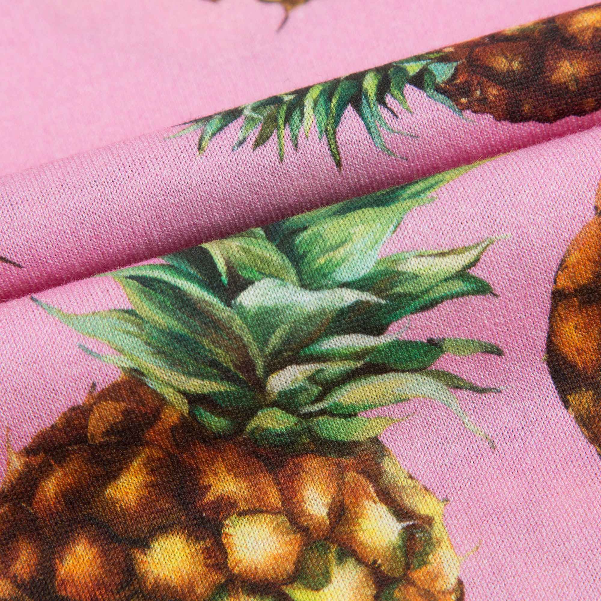 Girls Pink Pineapple Printed Cotton T-shirt
