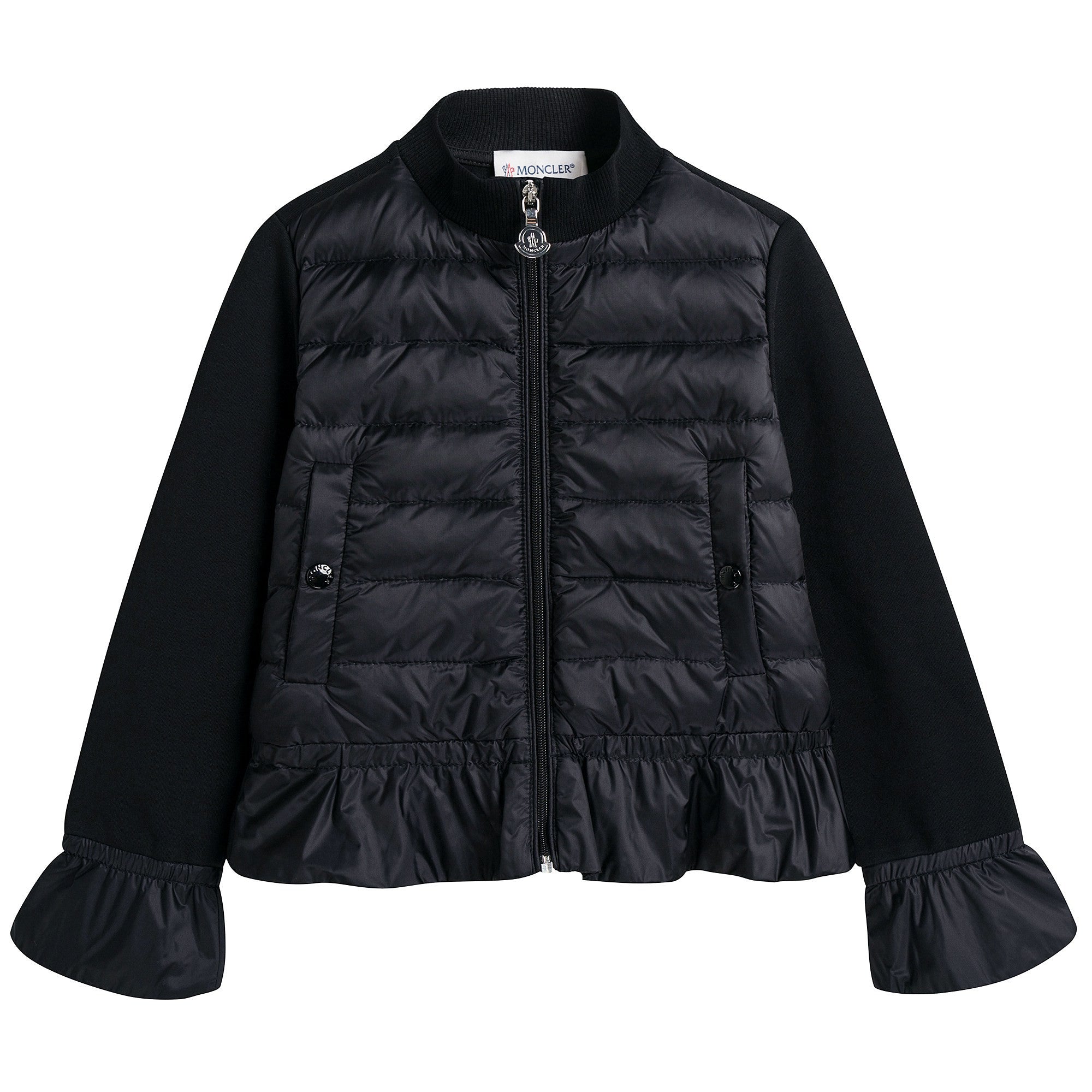 Girls Black Down Padded Cardigan With Flounces