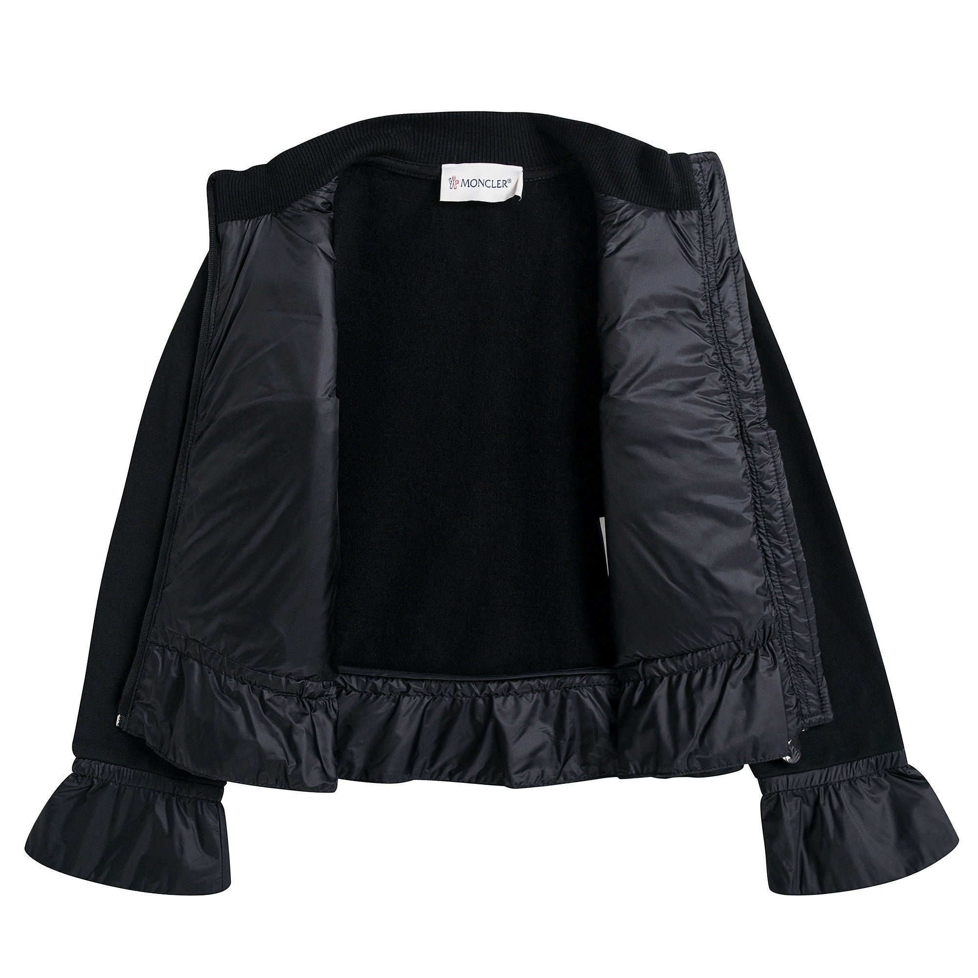 Girls Black Down Padded Cardigan With Flounces