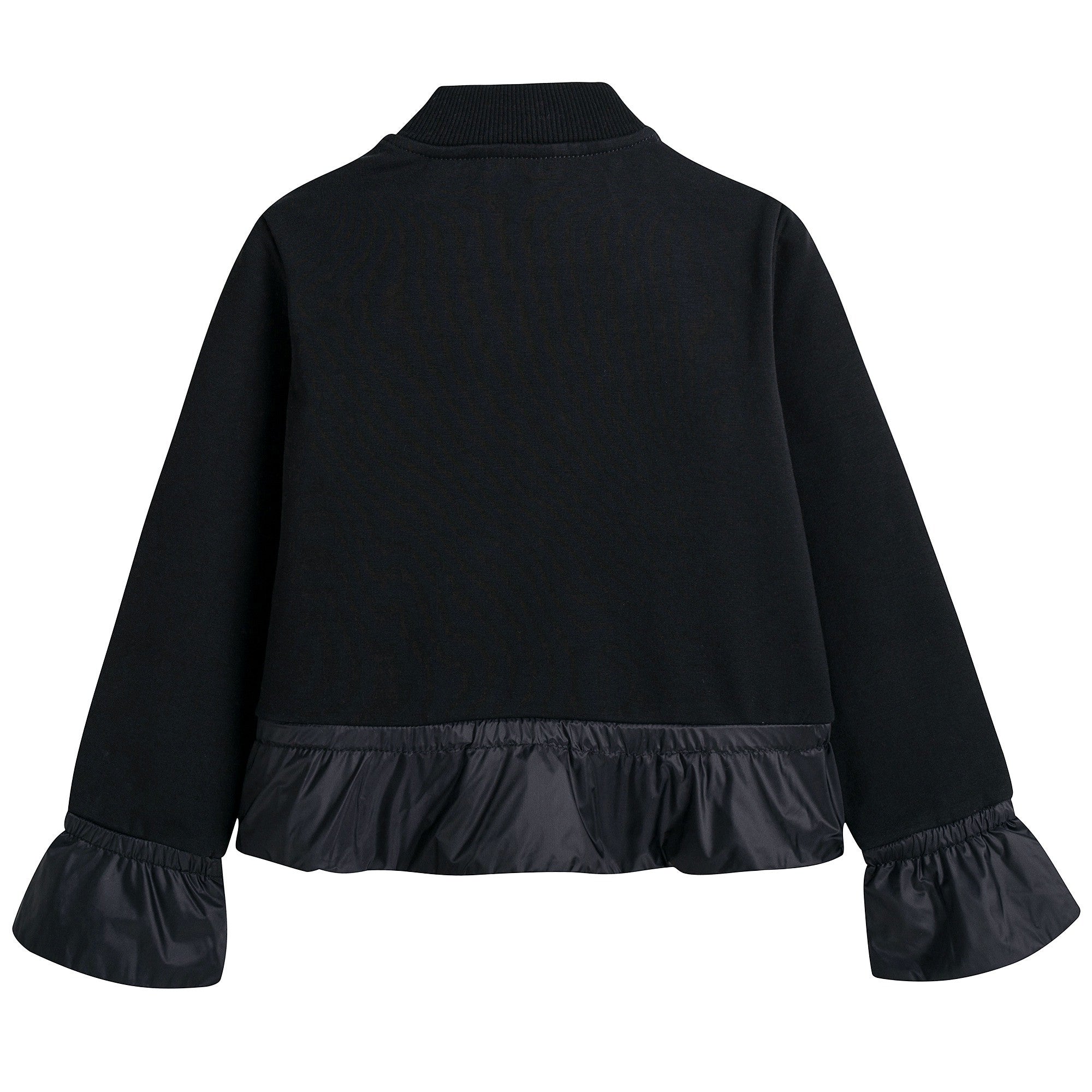 Girls Black Down Padded Cardigan With Flounces