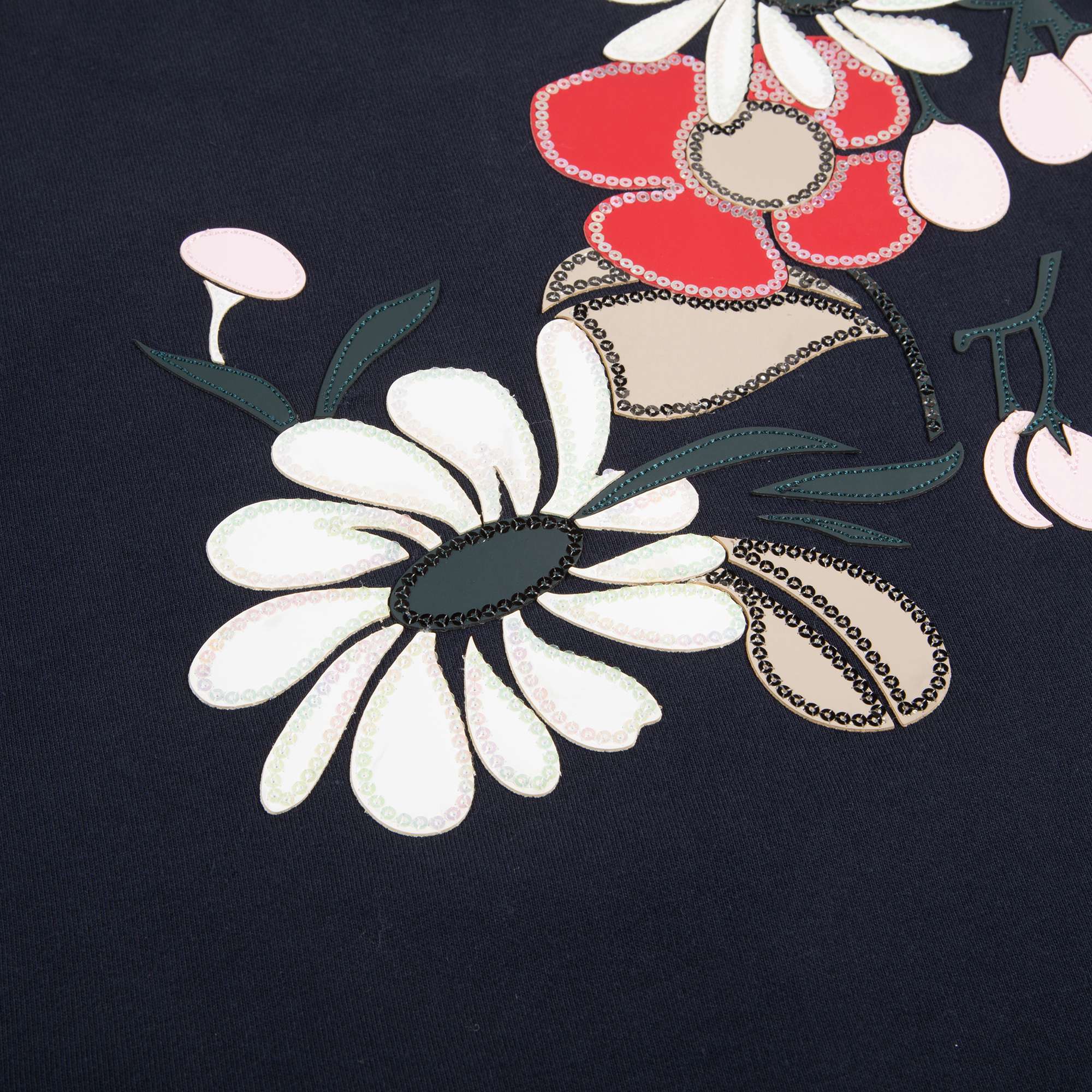 Girls Navy Blue Printed Cotton Sweater