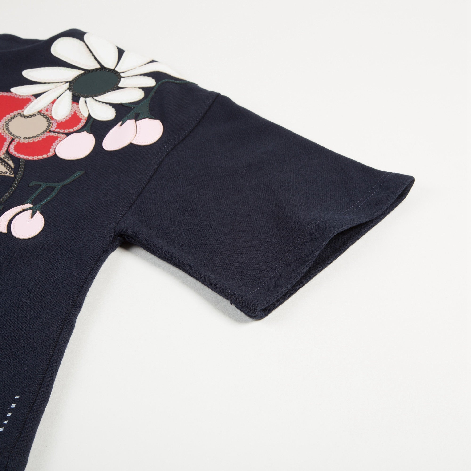 Girls Navy Blue Printed Cotton Sweater