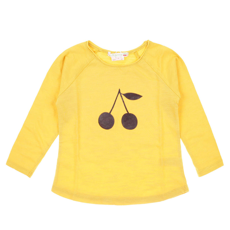 Girls Yellow Cotton Black Cherry Trims T-Shirt - CÉMAROSE | Children's Fashion Store - 1