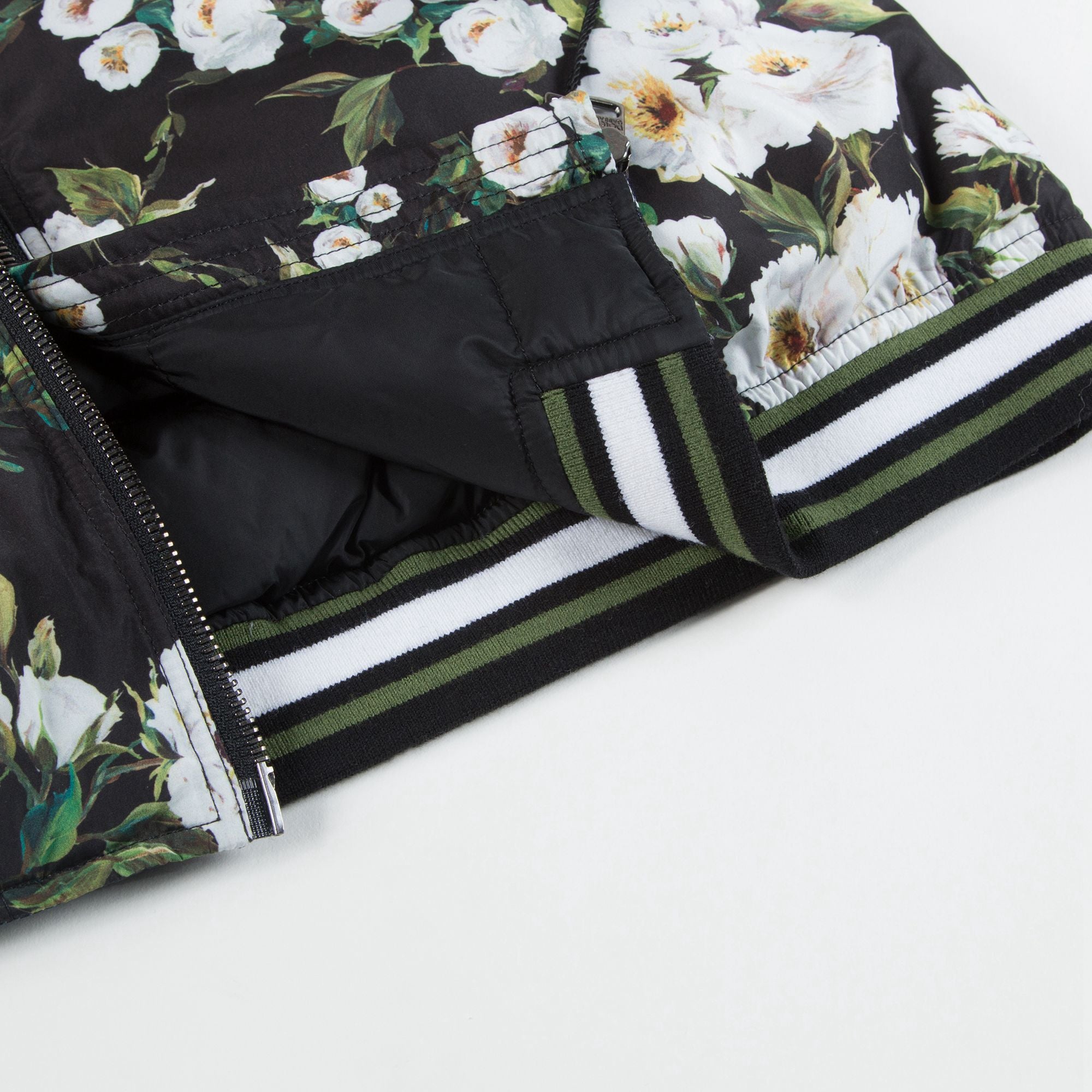 Girls Black  Rose Print Down Filled Coat