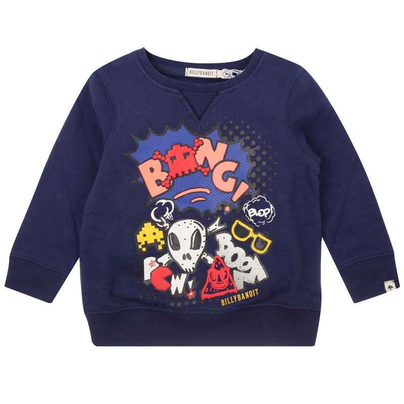 Boys Blue Fancy Pattern Printed Cotton Sweatshirt - CÉMAROSE | Children's Fashion Store - 1