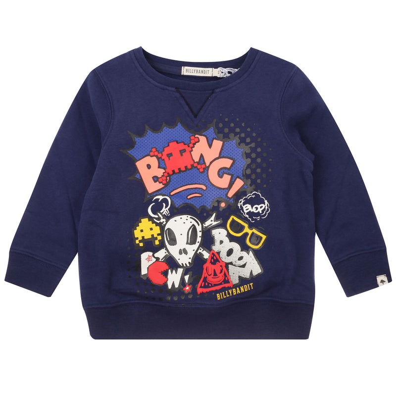 Boys Blue Fancy Pattern Printed Cotton Sweatshirt - CÉMAROSE | Children's Fashion Store - 1