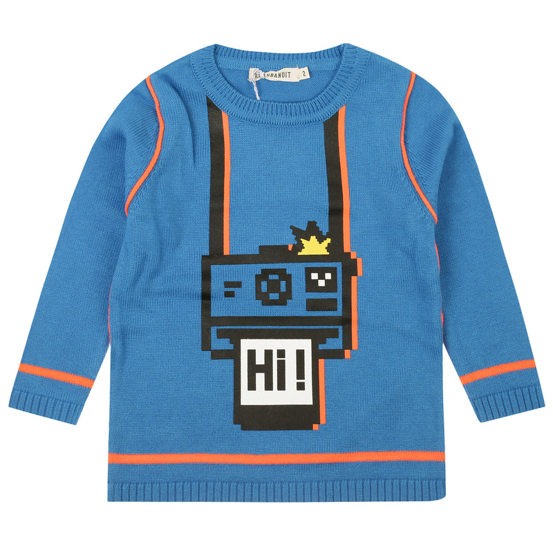 Boys Light Blue Fancy Pattern Trims Sweater - CÉMAROSE | Children's Fashion Store - 1
